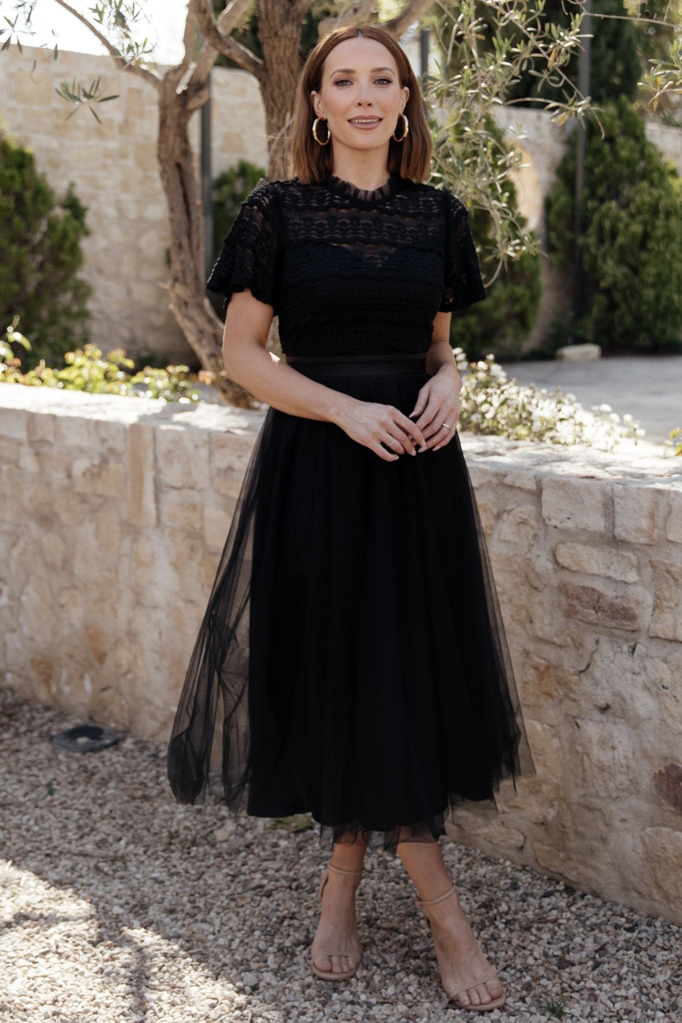 Black Tulle Midi Dress with Lace Bodice – Baltic Born