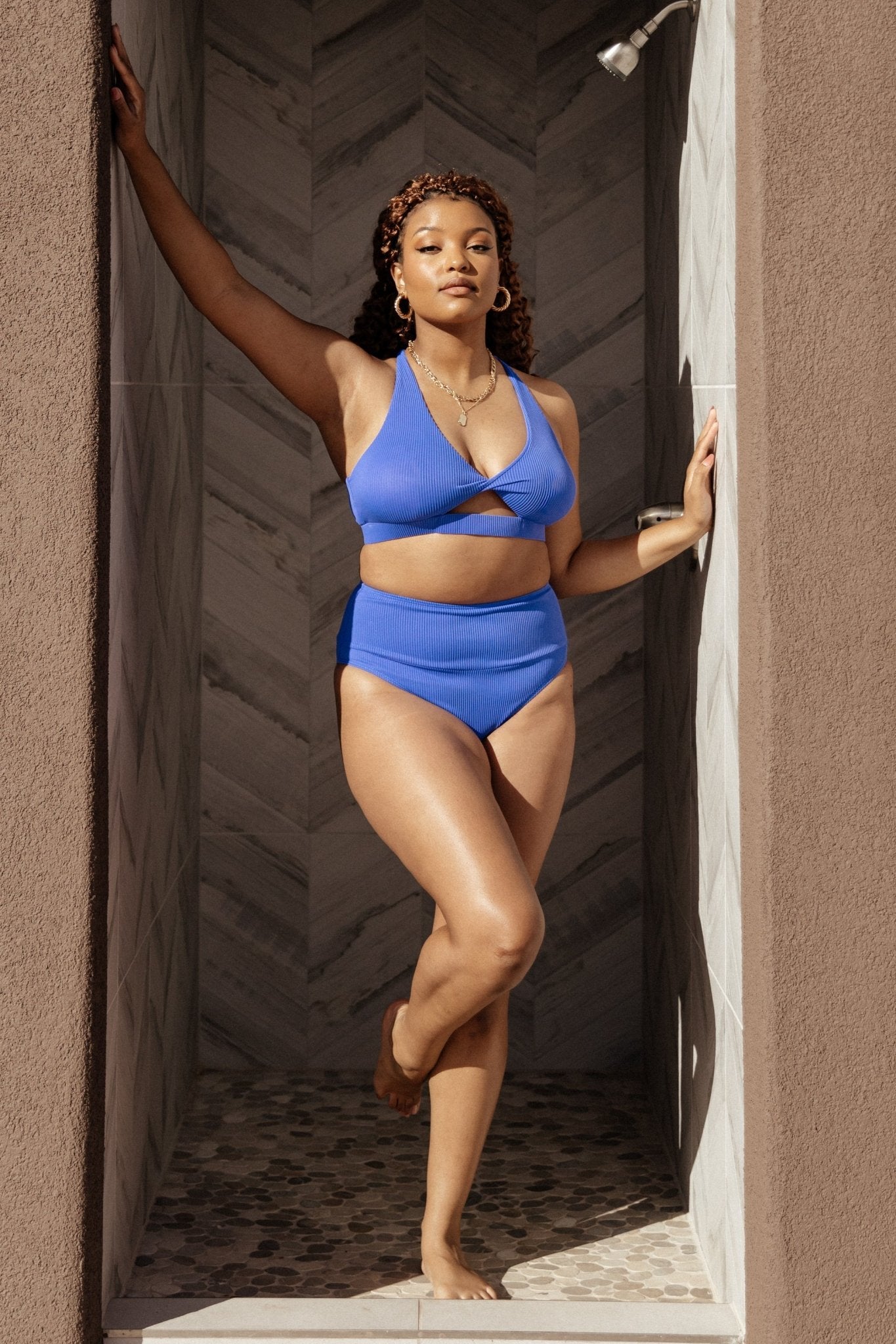 High Waisted Blue Ribbed Bikini Bottom | Baltic Born