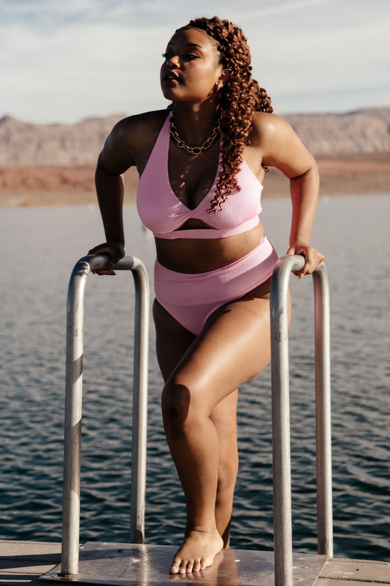 High Waisted Pink Ribbed Bikini Bottom | Baltic Born