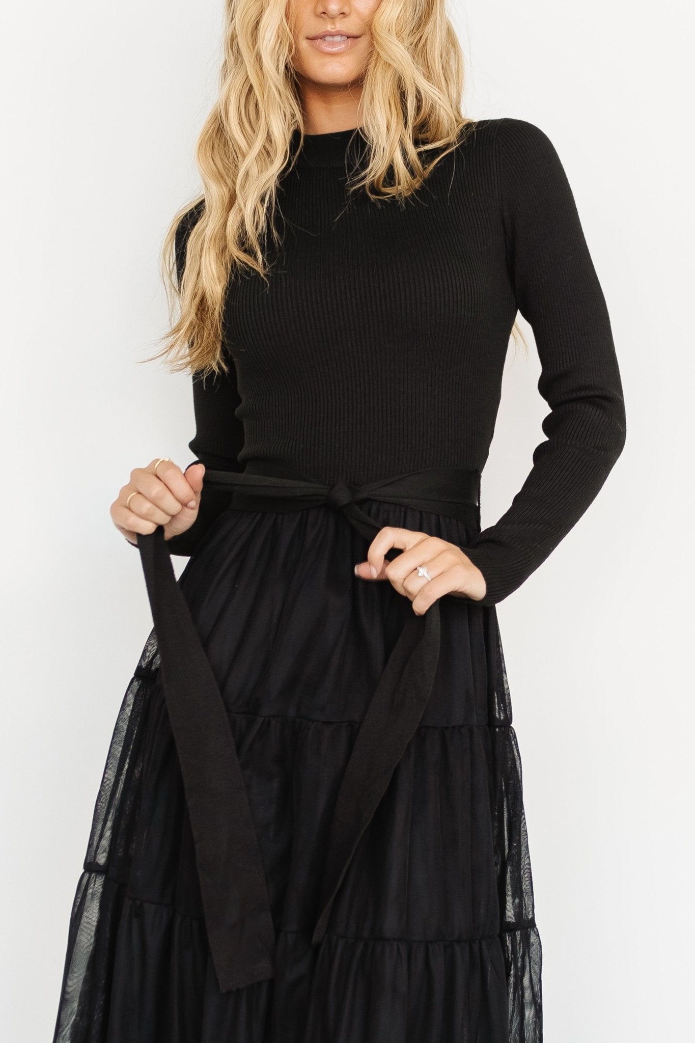 Black Tulle Sweater Dress with Tiered Ruffle Skirt – Baltic Born
