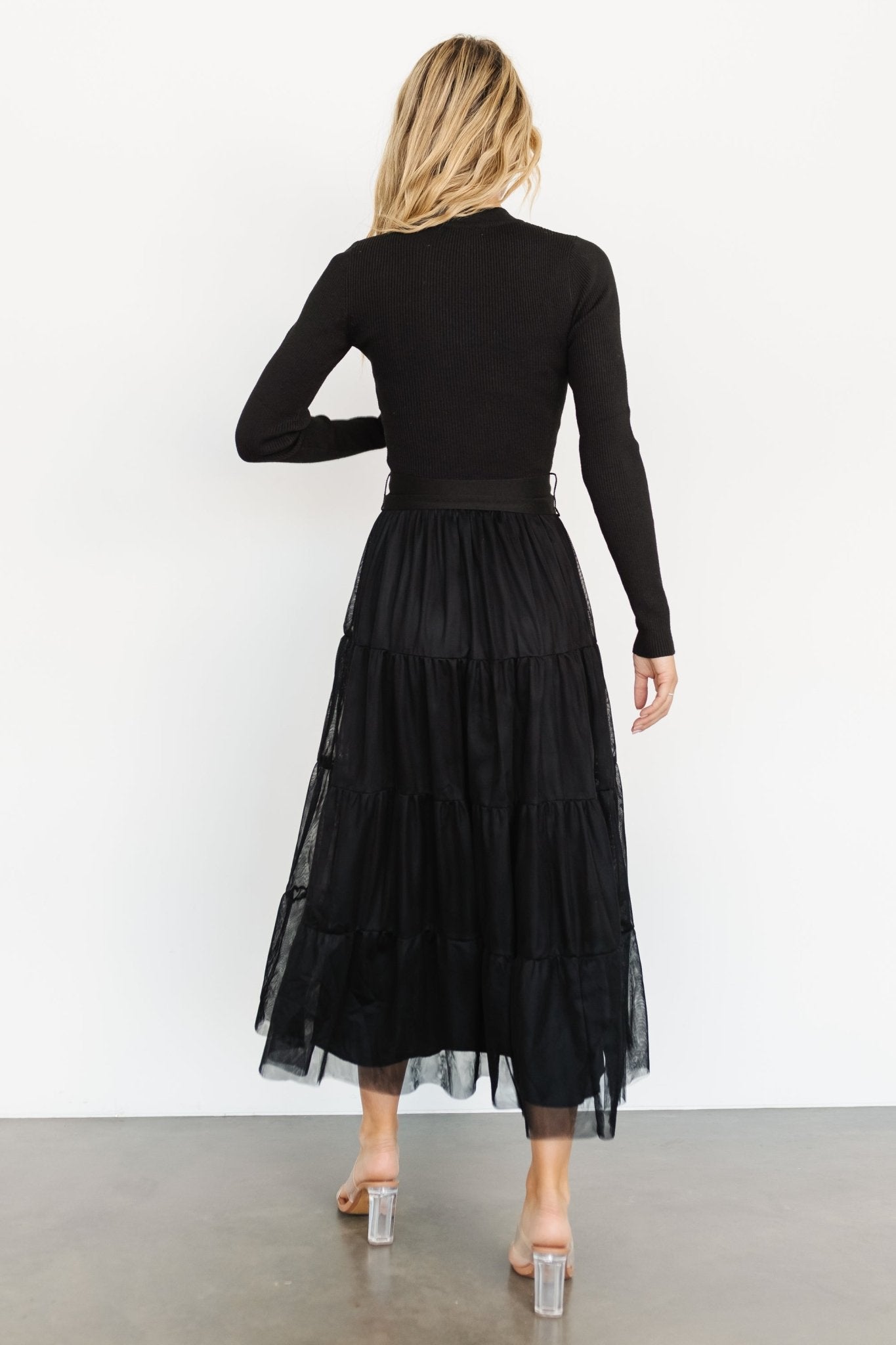 Black Tulle Sweater Dress with Tiered Ruffle Skirt – Baltic Born
