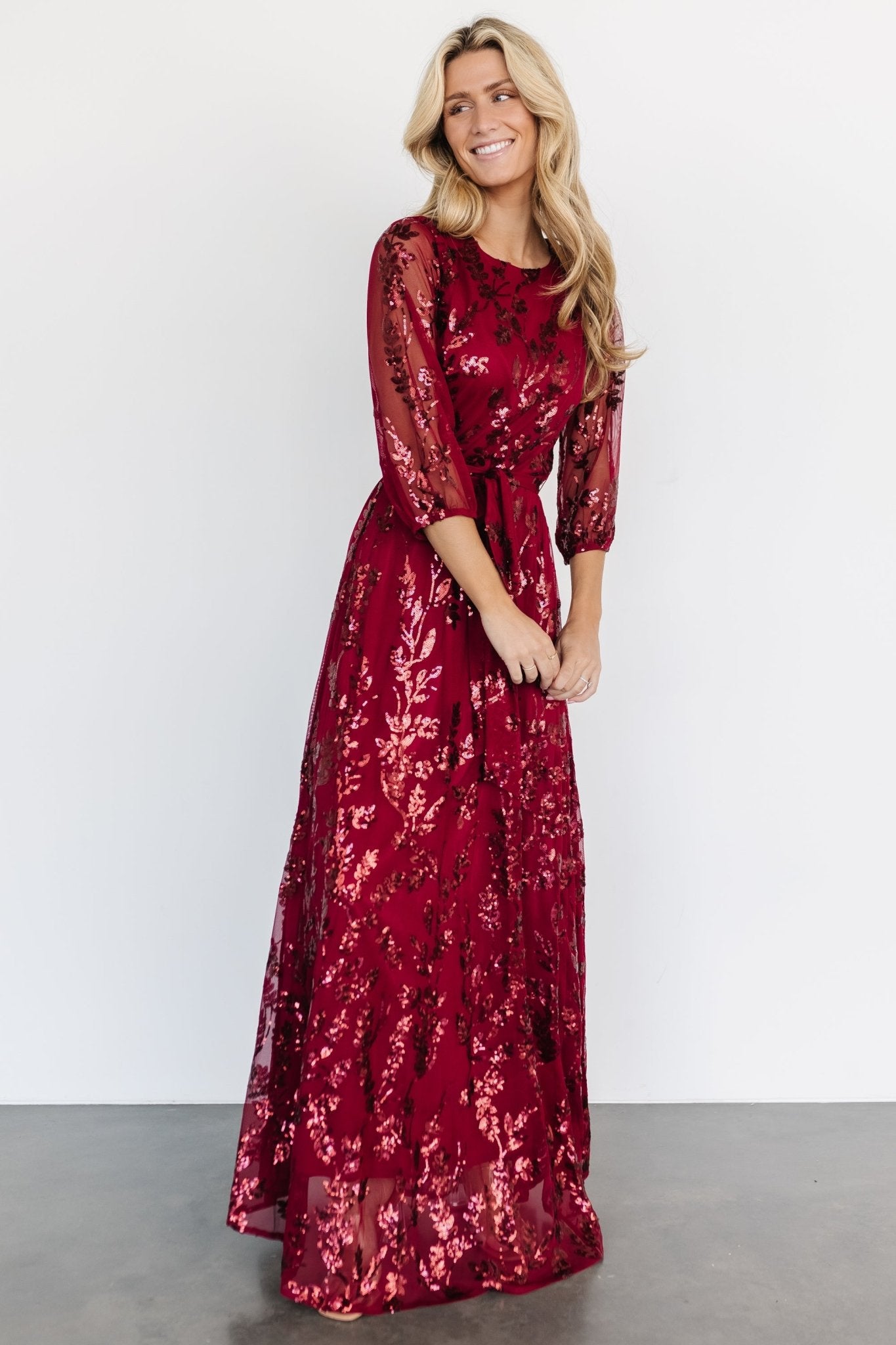 Wine Sequin Maxi Dress with Keyhole Back - Baltic Born
