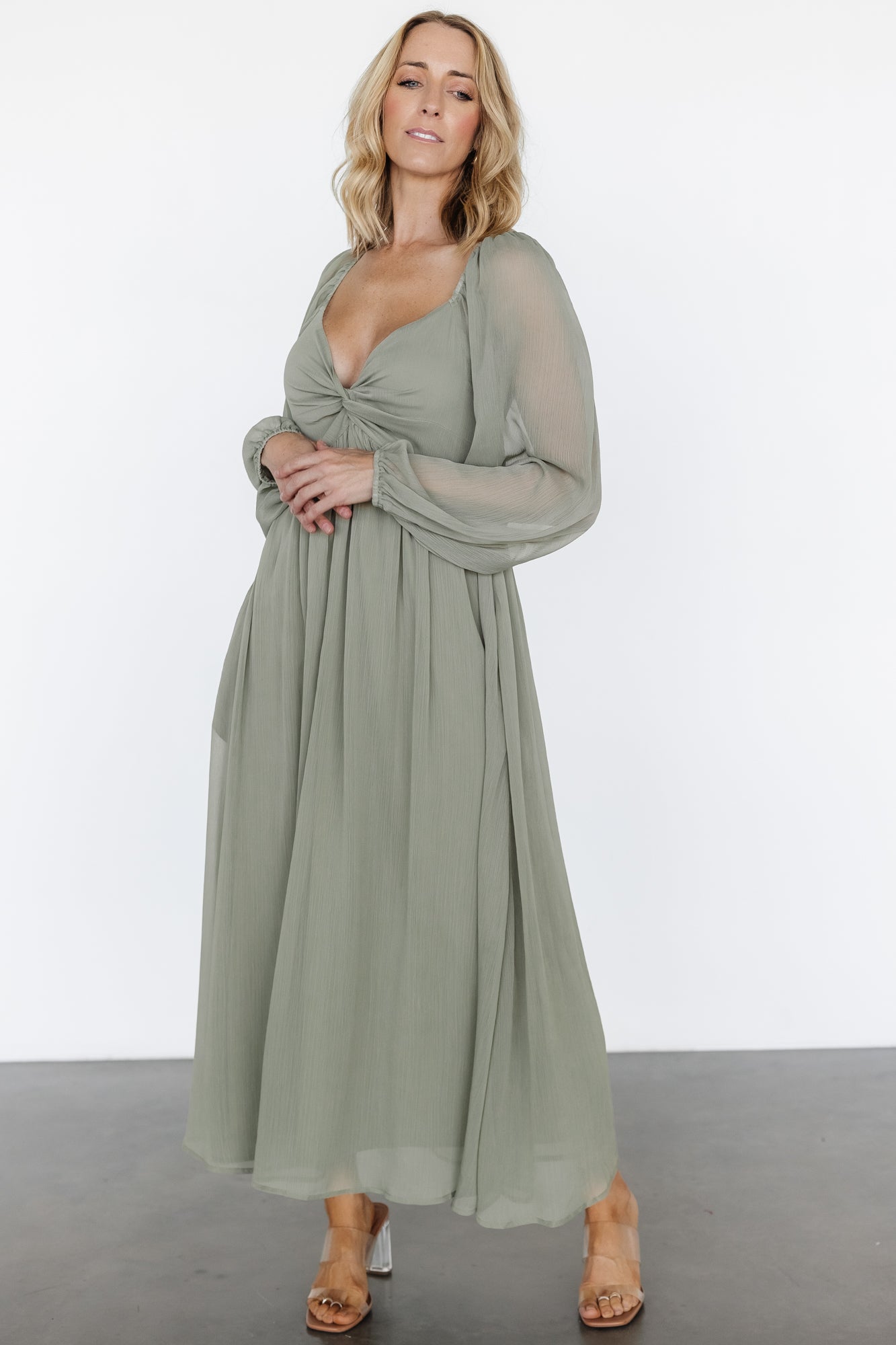 Dione Sweetheart Neckline Midi Dress in Dusty Olive