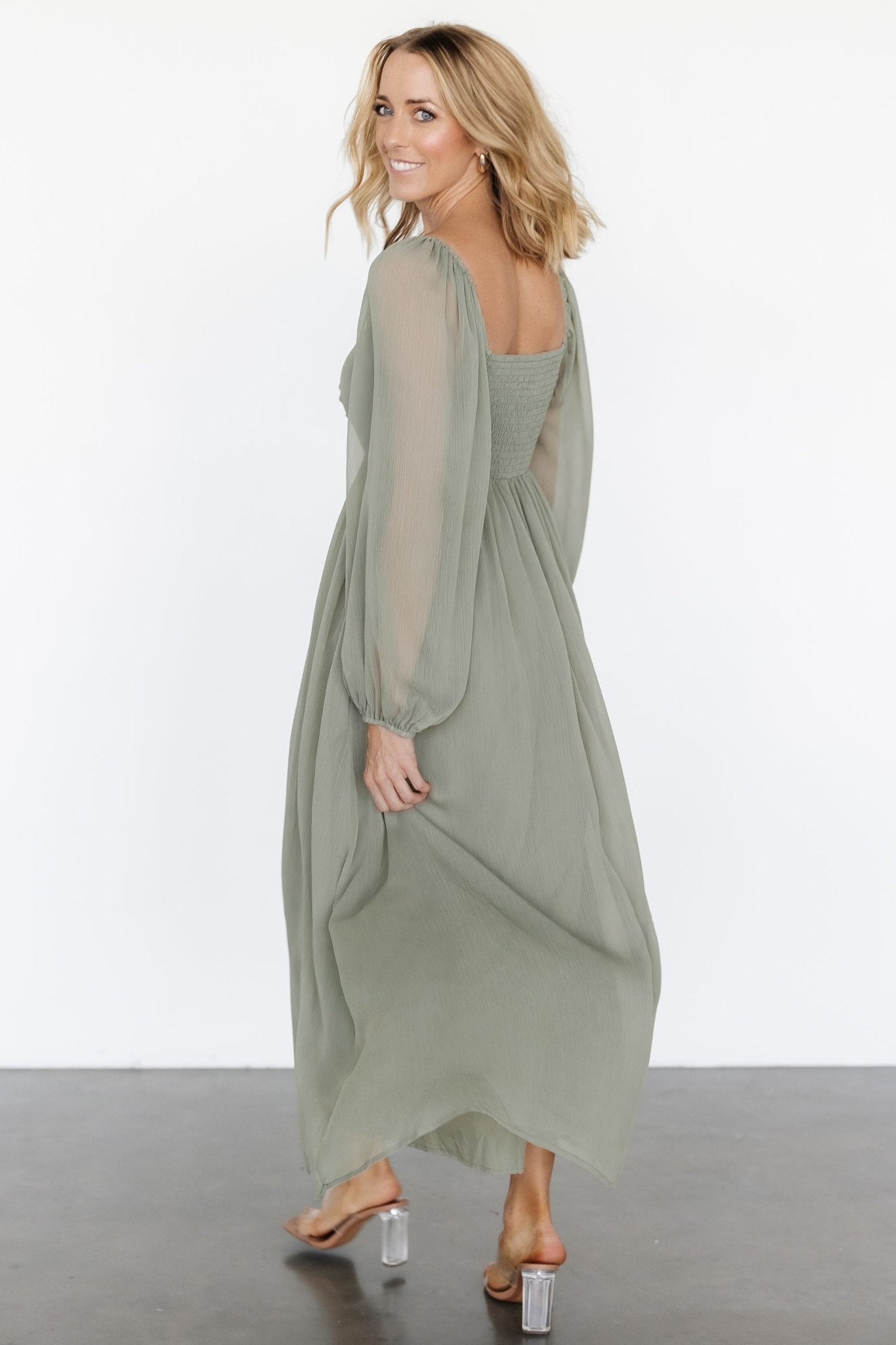 Dione Sweetheart Neckline Midi Dress in Dusty Olive