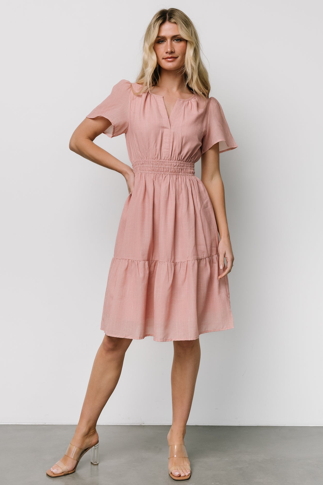 Blush Dita Short Dress with Flutter Sleeves & Smocked Waist