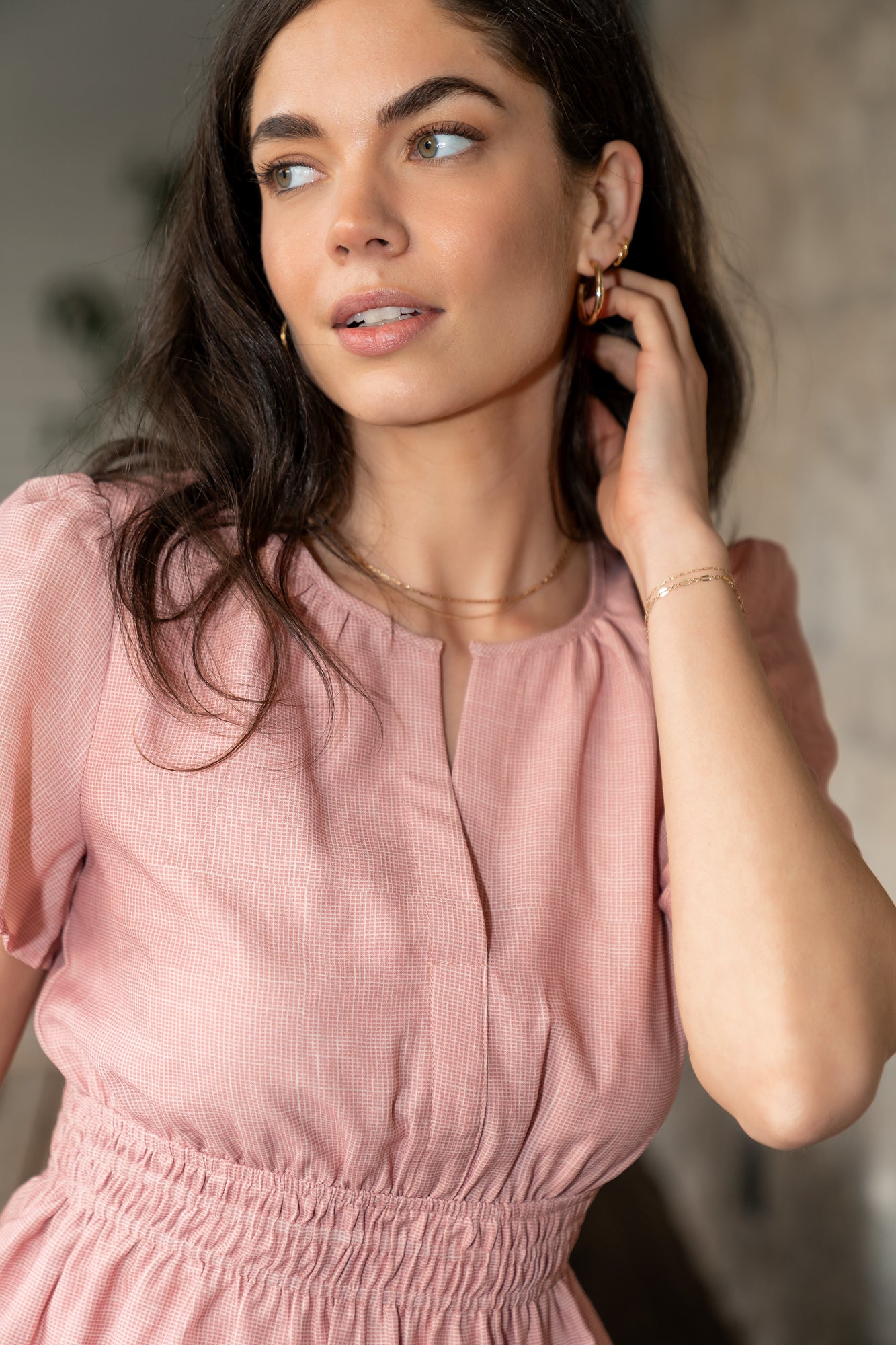 Blush Dita Short Dress with Flutter Sleeves & Smocked Waist