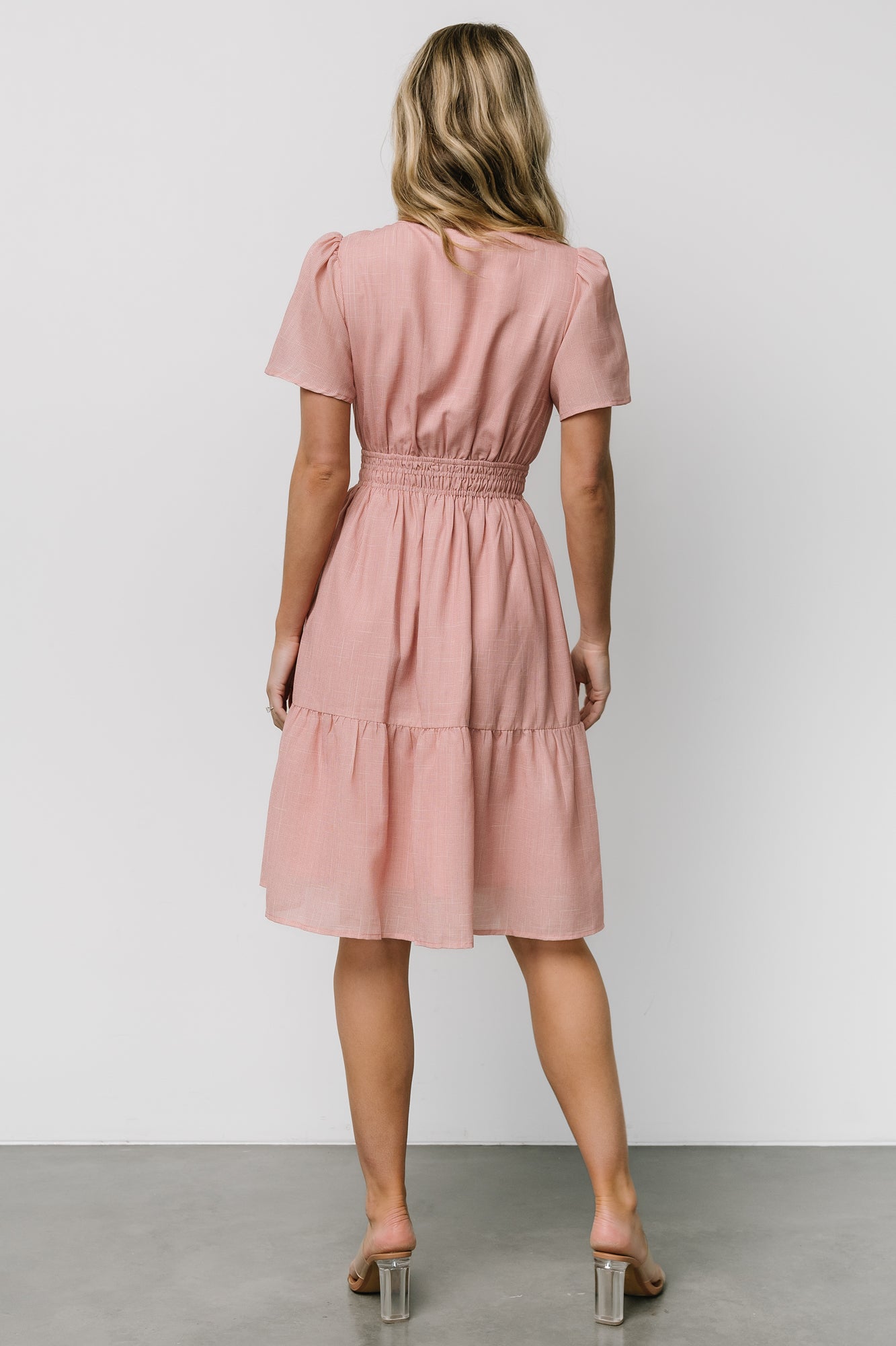 Blush Dita Short Dress with Flutter Sleeves & Smocked Waist