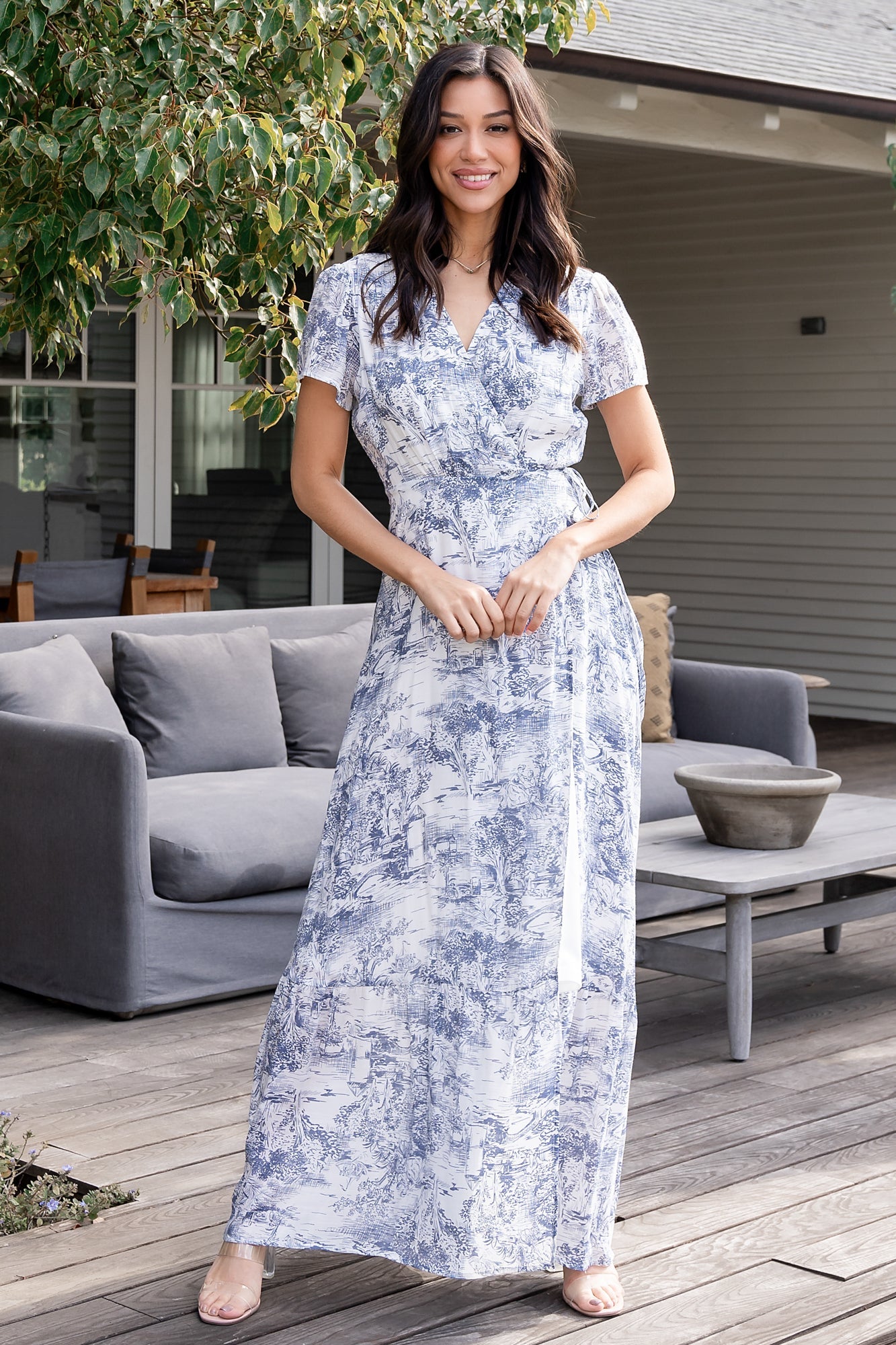 Baltic Born Dulce Wrap Maxi Dress - White & Blue Floral Print