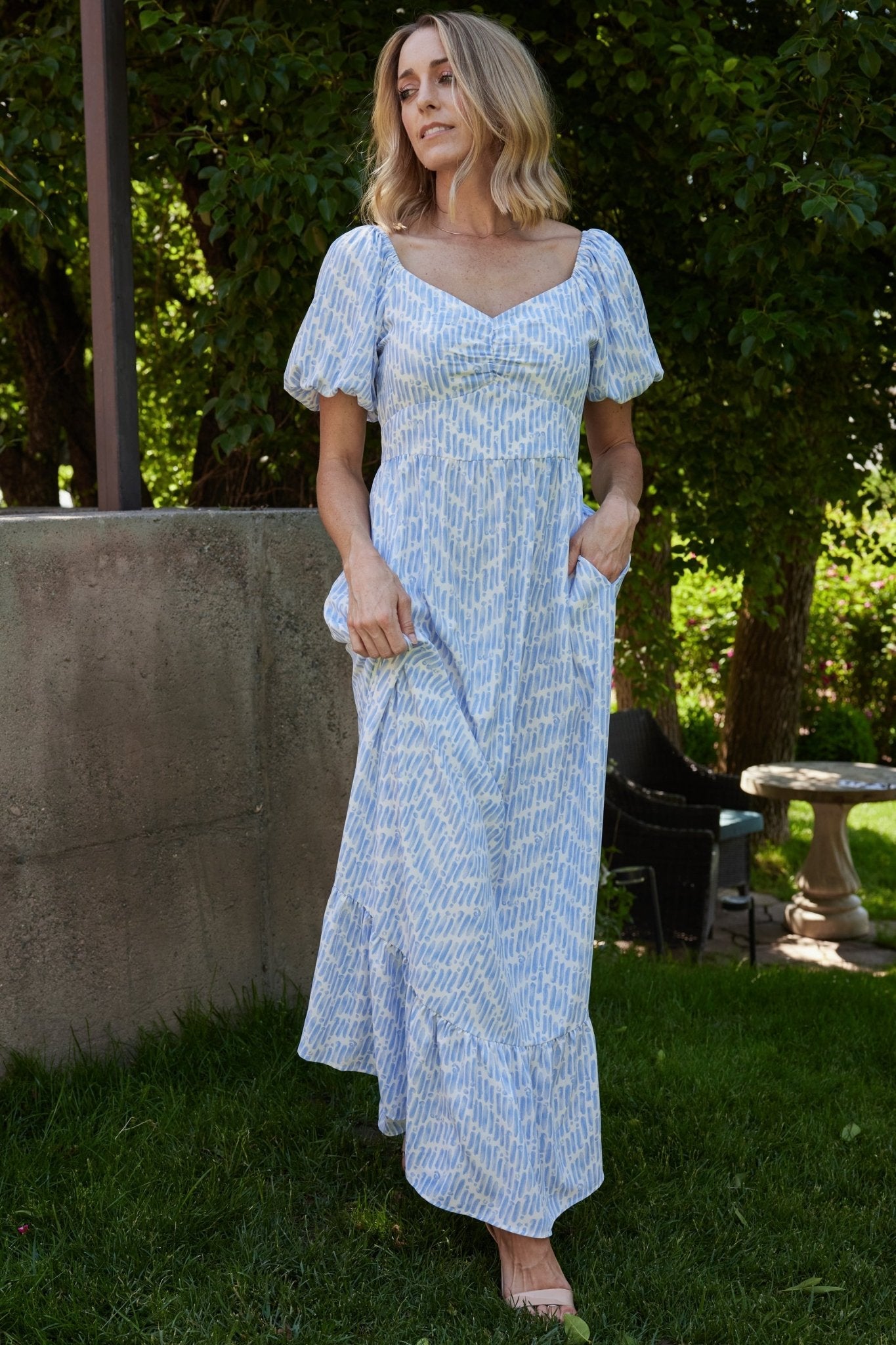 Baltic Born Durban Maxi Dress in Dusty Blue Floral Print
