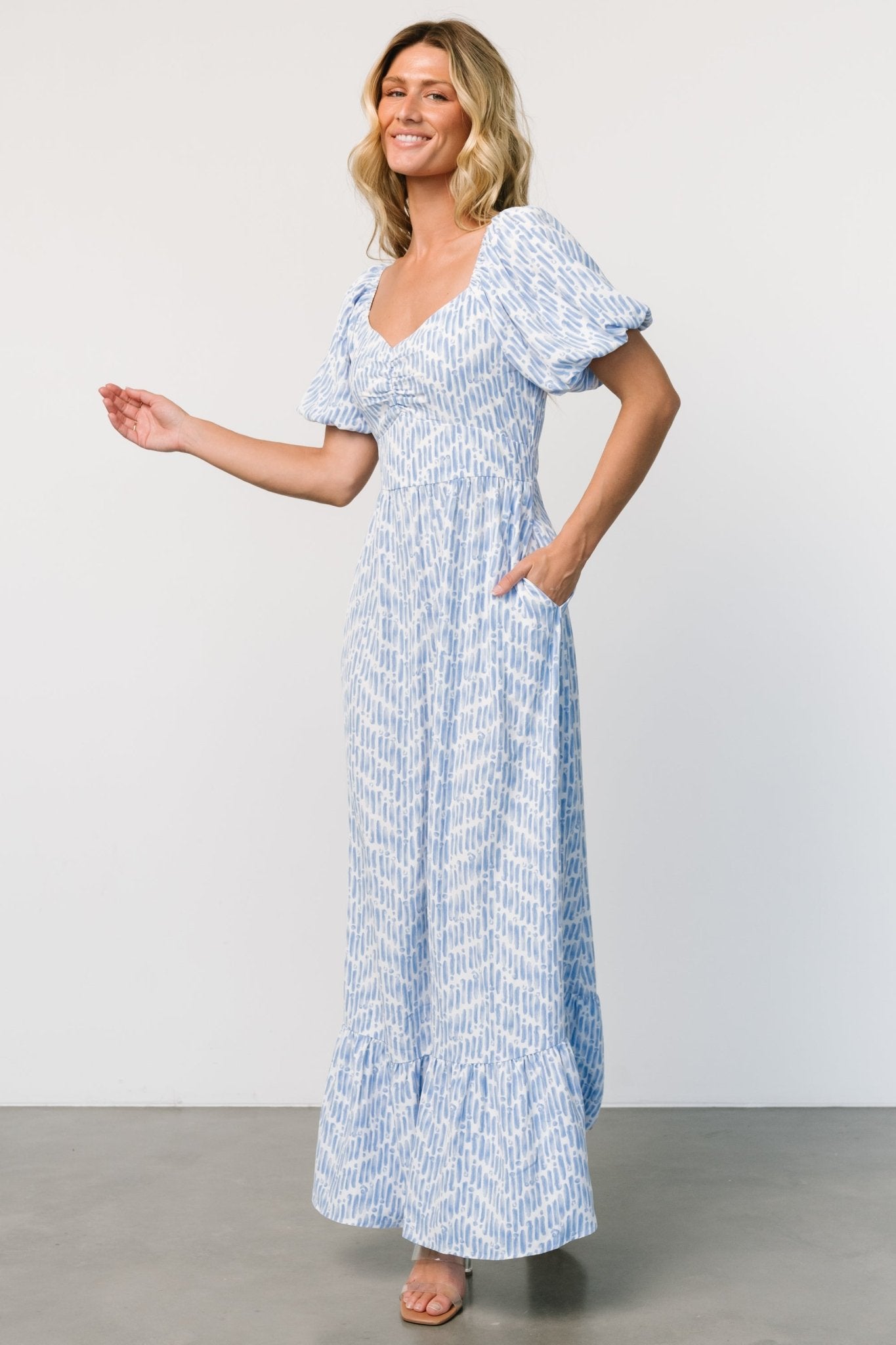 Baltic Born Durban Maxi Dress in Dusty Blue Floral Print