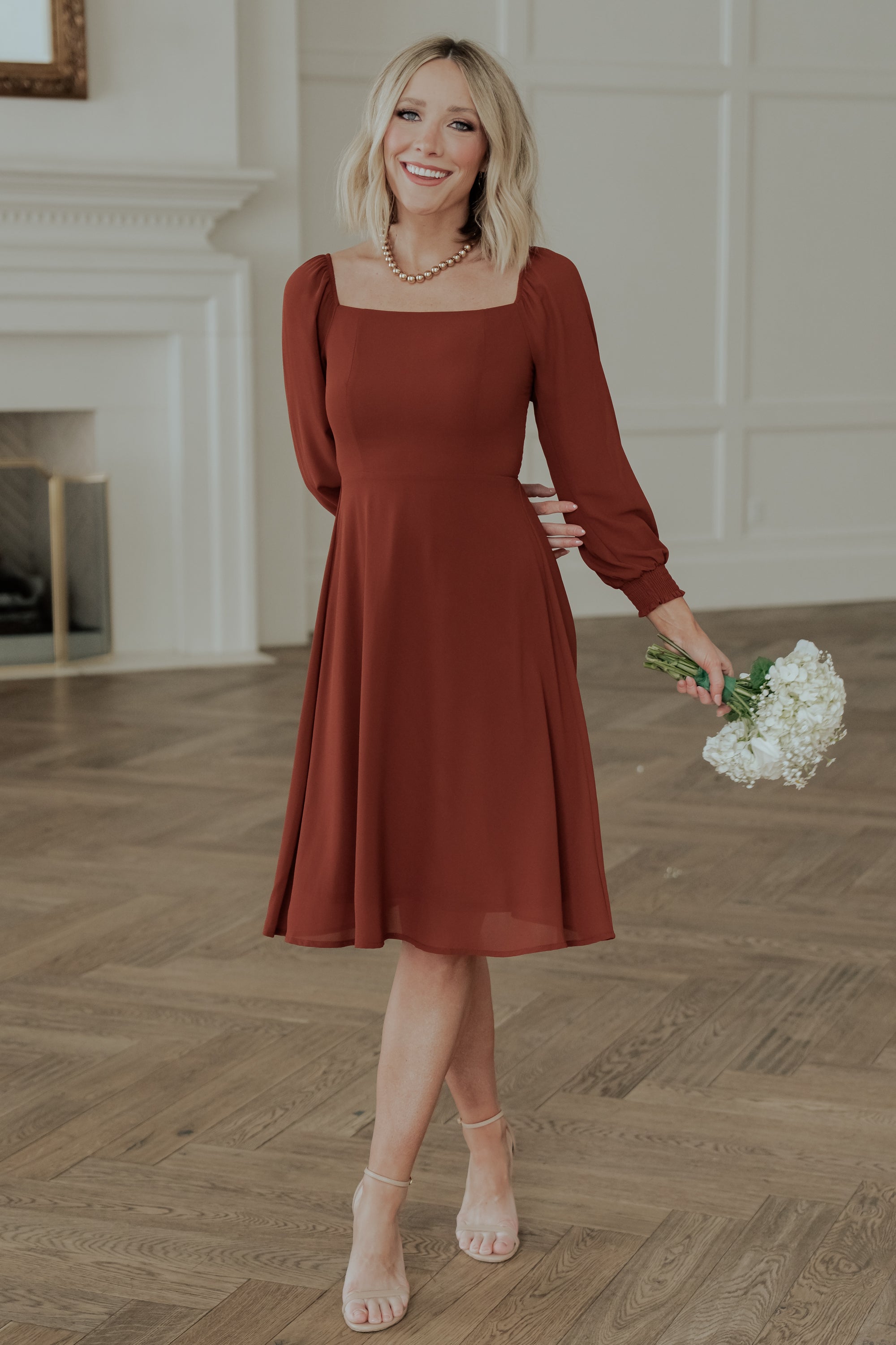 Baltic Born Elise Chiffon Short Dress with Smocked Bodice | Cinnamon