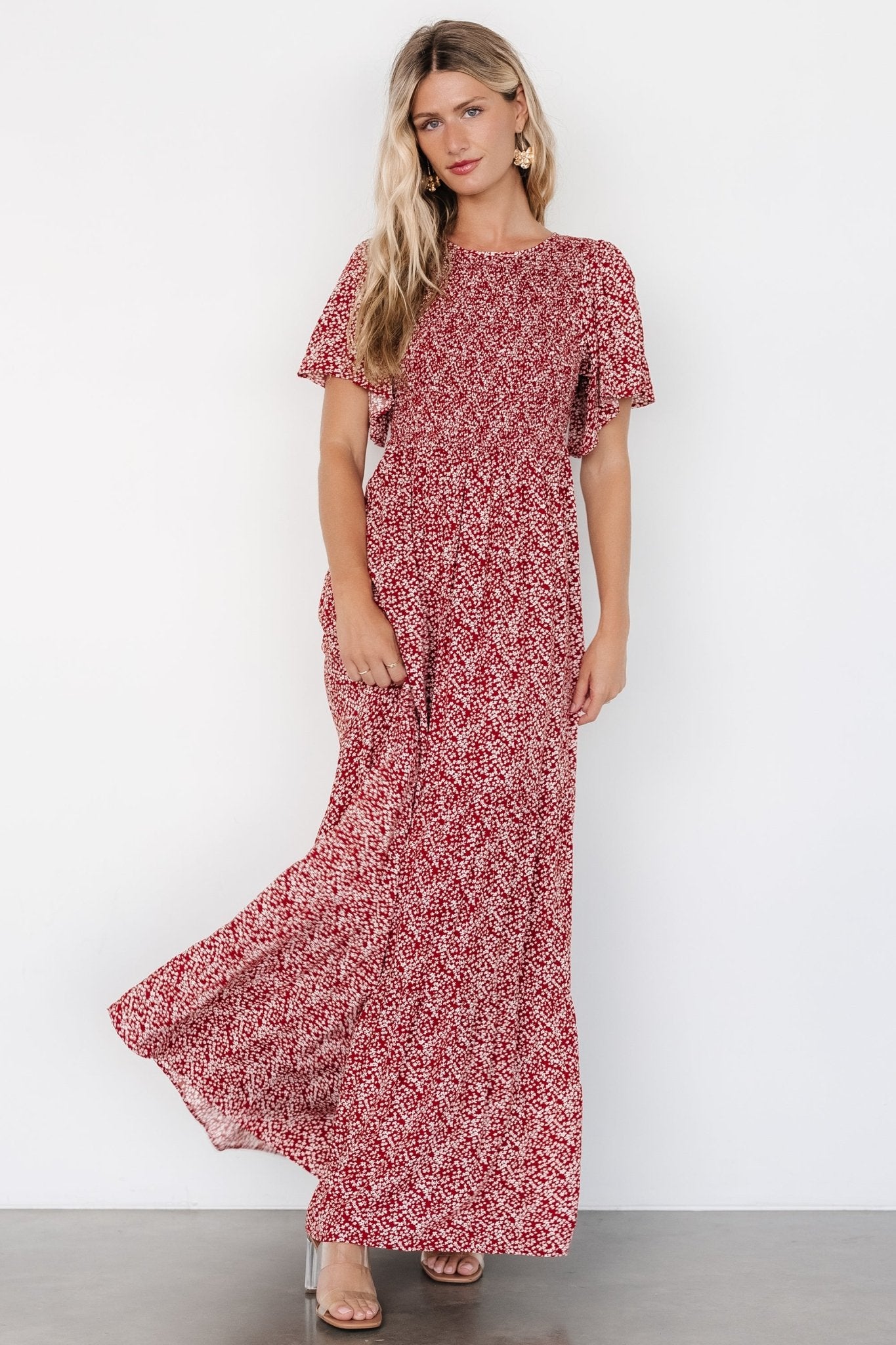 Rust Floral Print Eliza Maxi Dress with Keyhole Back Detail