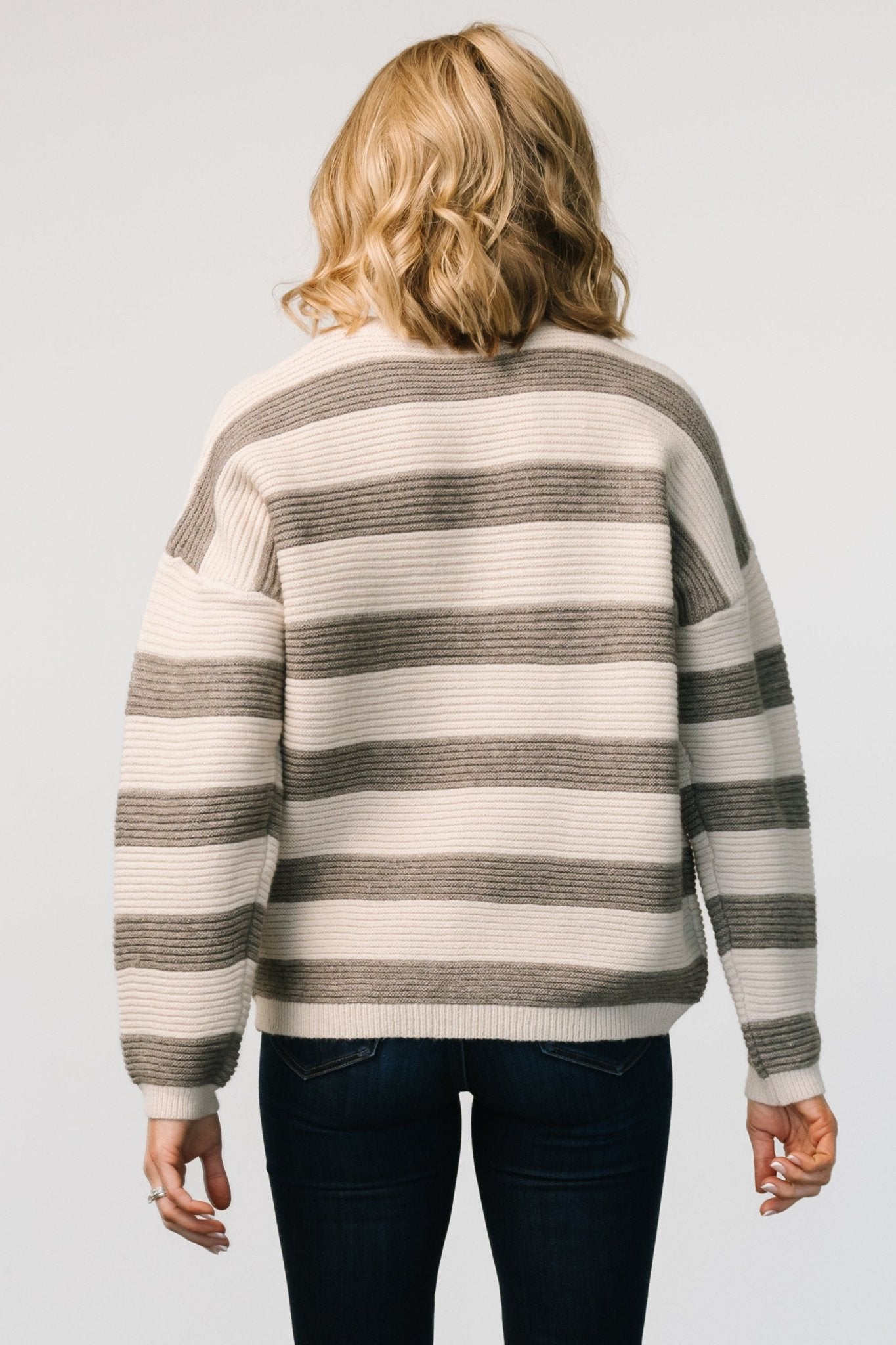 Cream & Gray Striped Knit Sweater – Ellington Cozy Ribbed Pullover