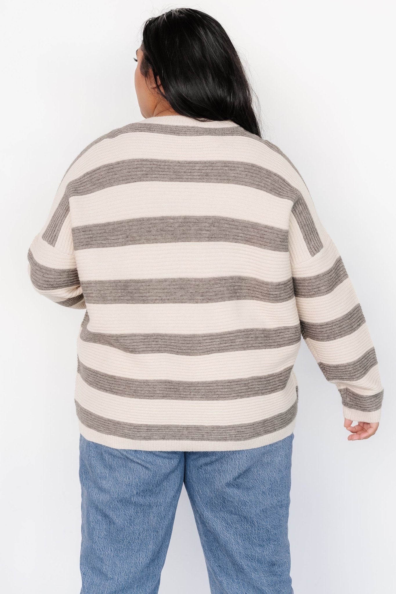 Cream & Gray Striped Knit Sweater – Ellington Cozy Ribbed Pullover