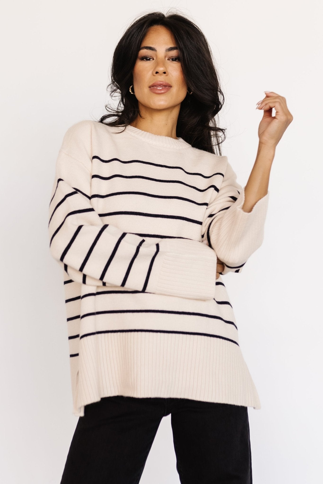 Baltic Born Ivory & Black Striped Knit Sweater | Cozy Long Sleeve