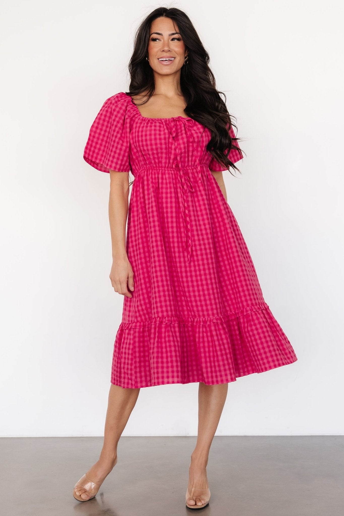 Pink Gingham Print Erica Dress for Brunch & Parties | Baltic Born