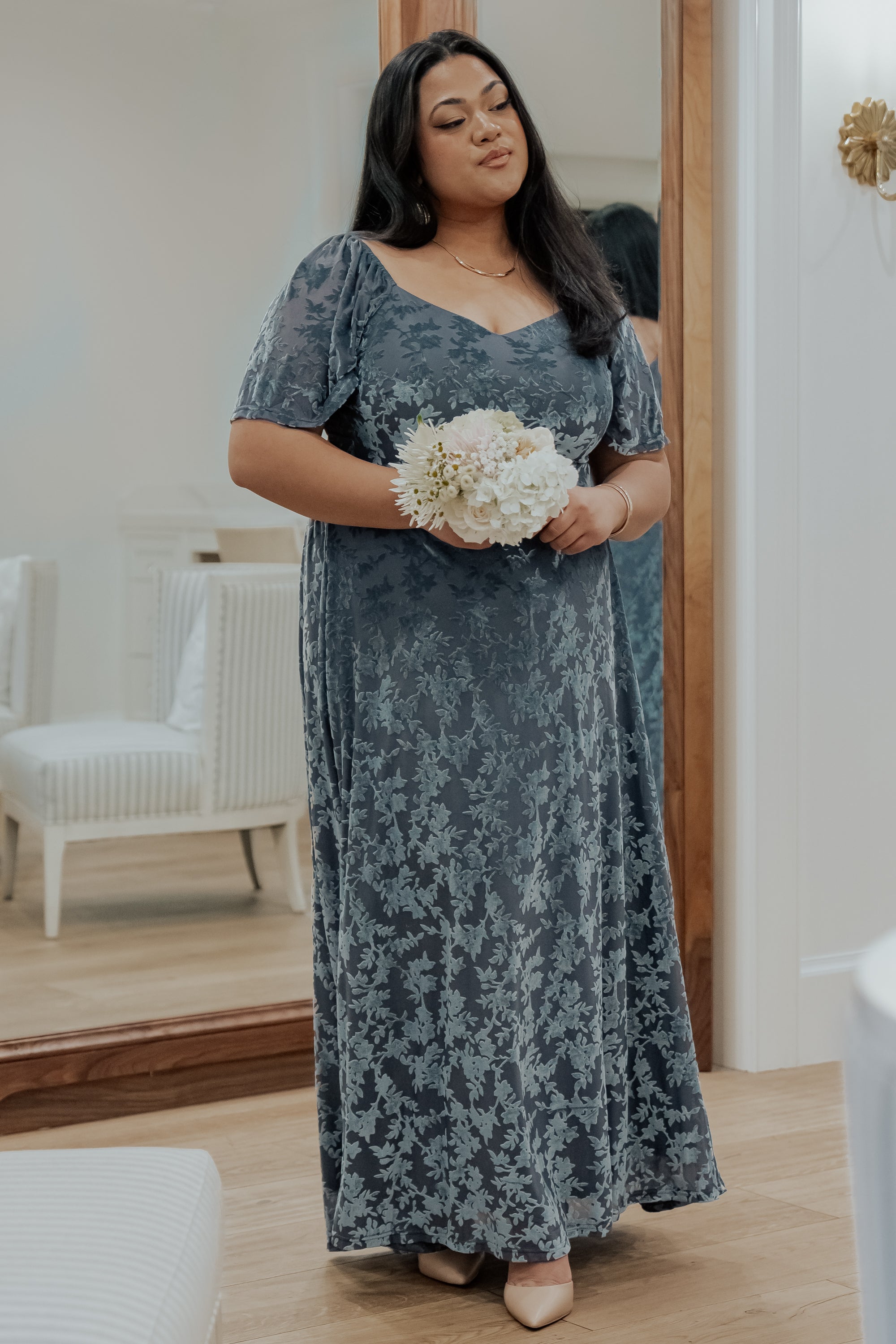 Baltic Born Velvet Maxi Dress with Sweetheart Neckline | Dusty Blue