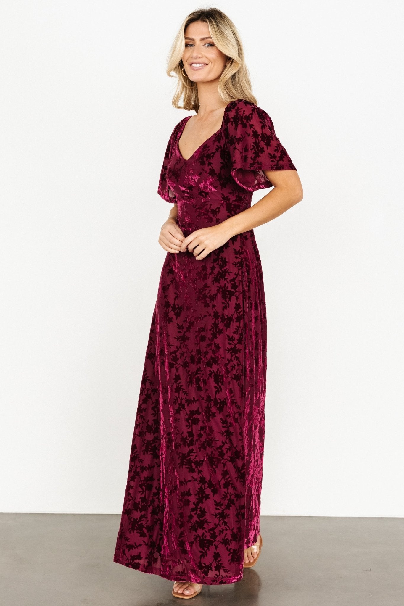 Everley Velvet Floral Maxi Dress with Sweetheart Neckline
