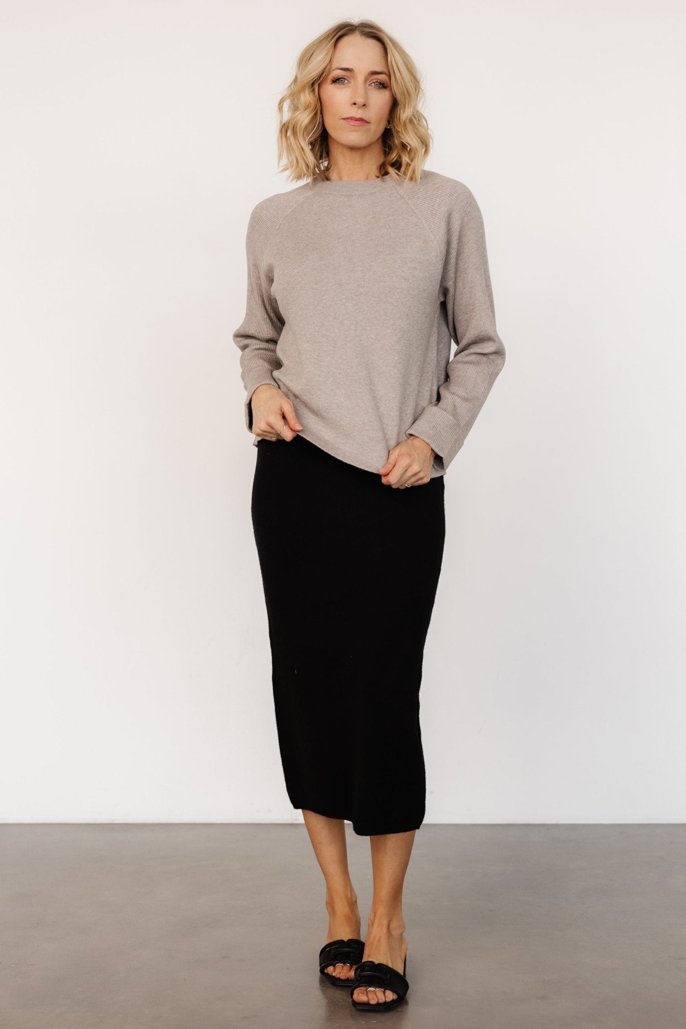 Black Stretch Knit Midi Skirt | Alonso Sweater Skirt