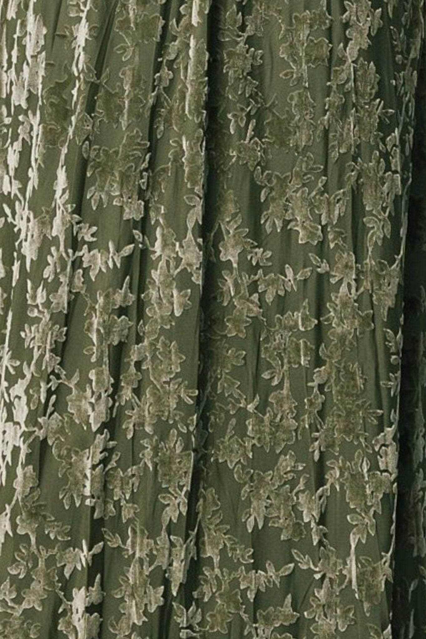 Everley Velvet Fabric Swatch - Dark Sage Floral Mesh