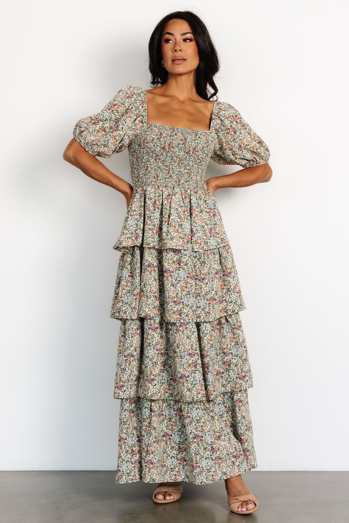 Floral Tiered Maxi Dress with Puff Sleeves – Baltic Born