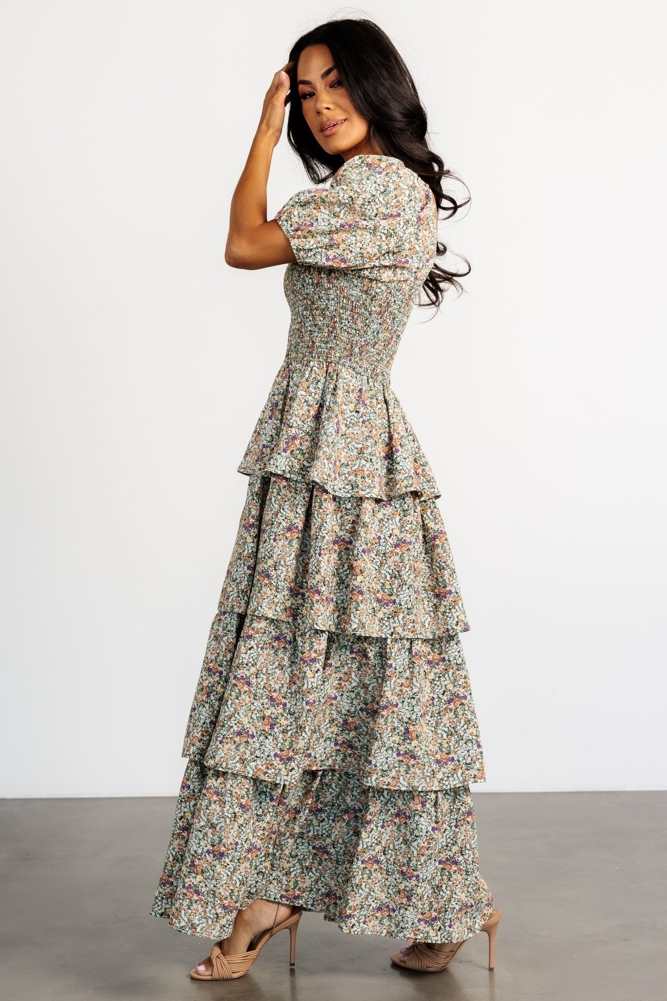 Floral Tiered Maxi Dress with Puff Sleeves – Baltic Born