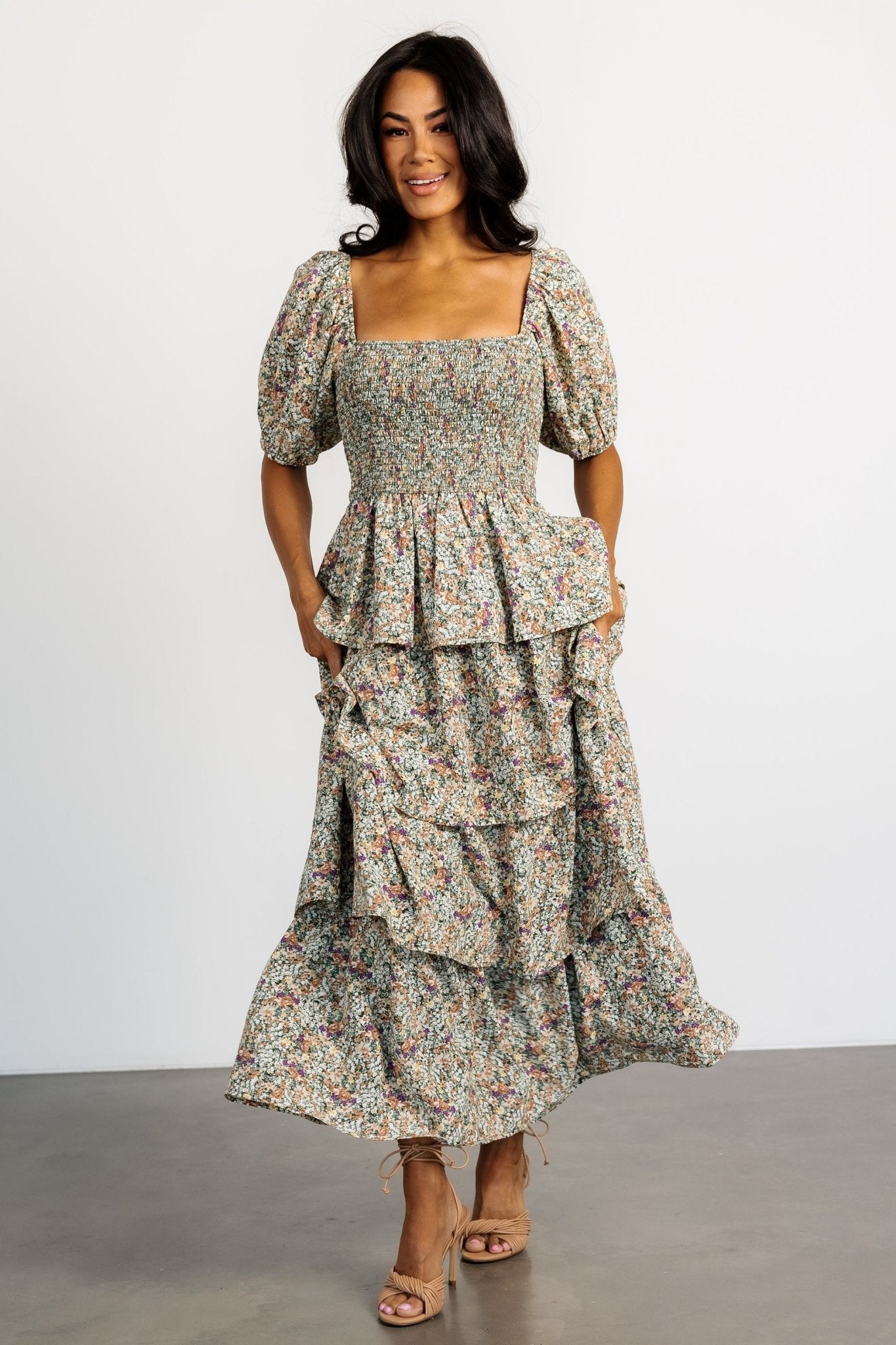 Floral Tiered Maxi Dress with Puff Sleeves – Baltic Born
