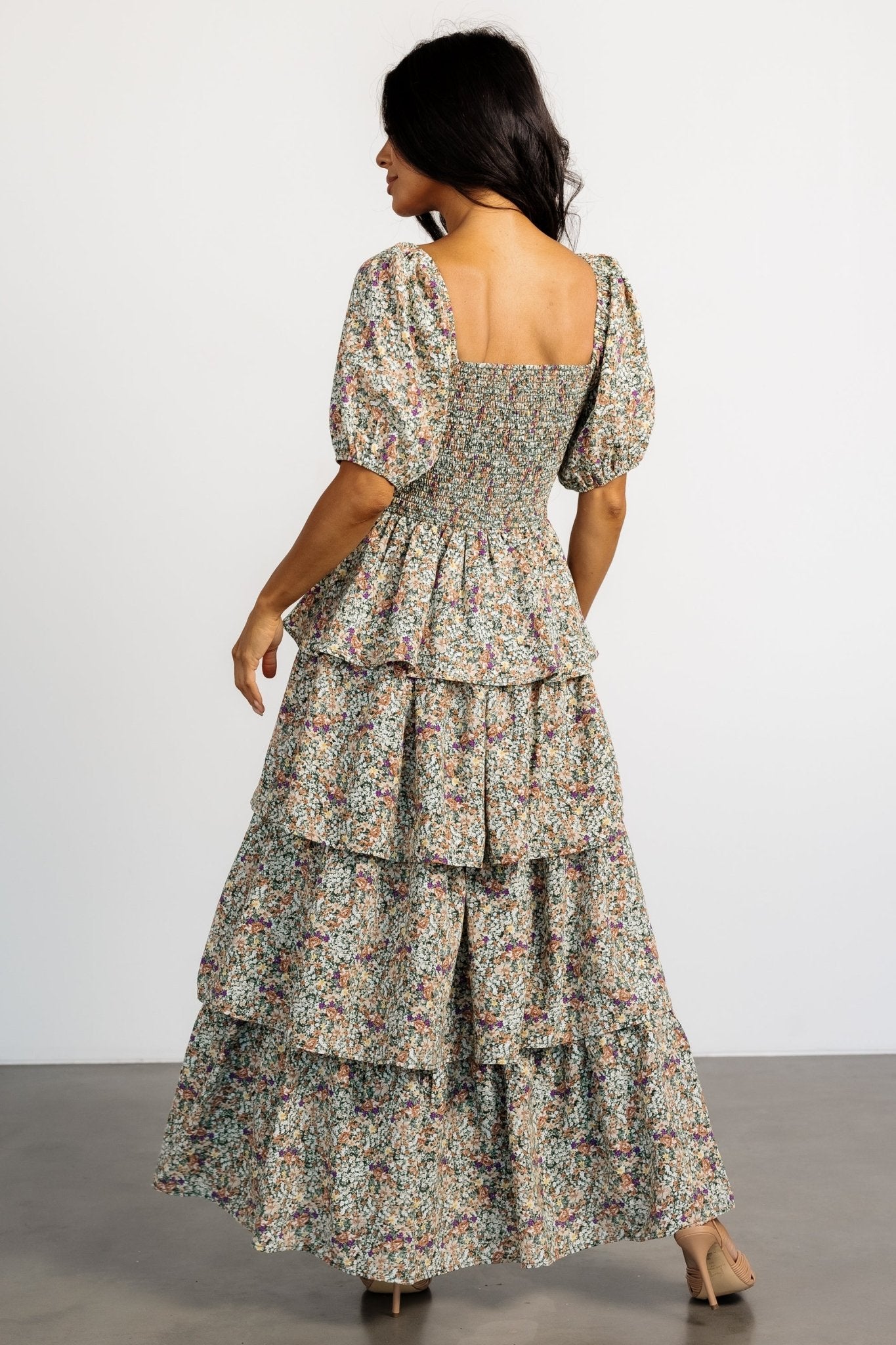 Floral Tiered Maxi Dress with Puff Sleeves – Baltic Born