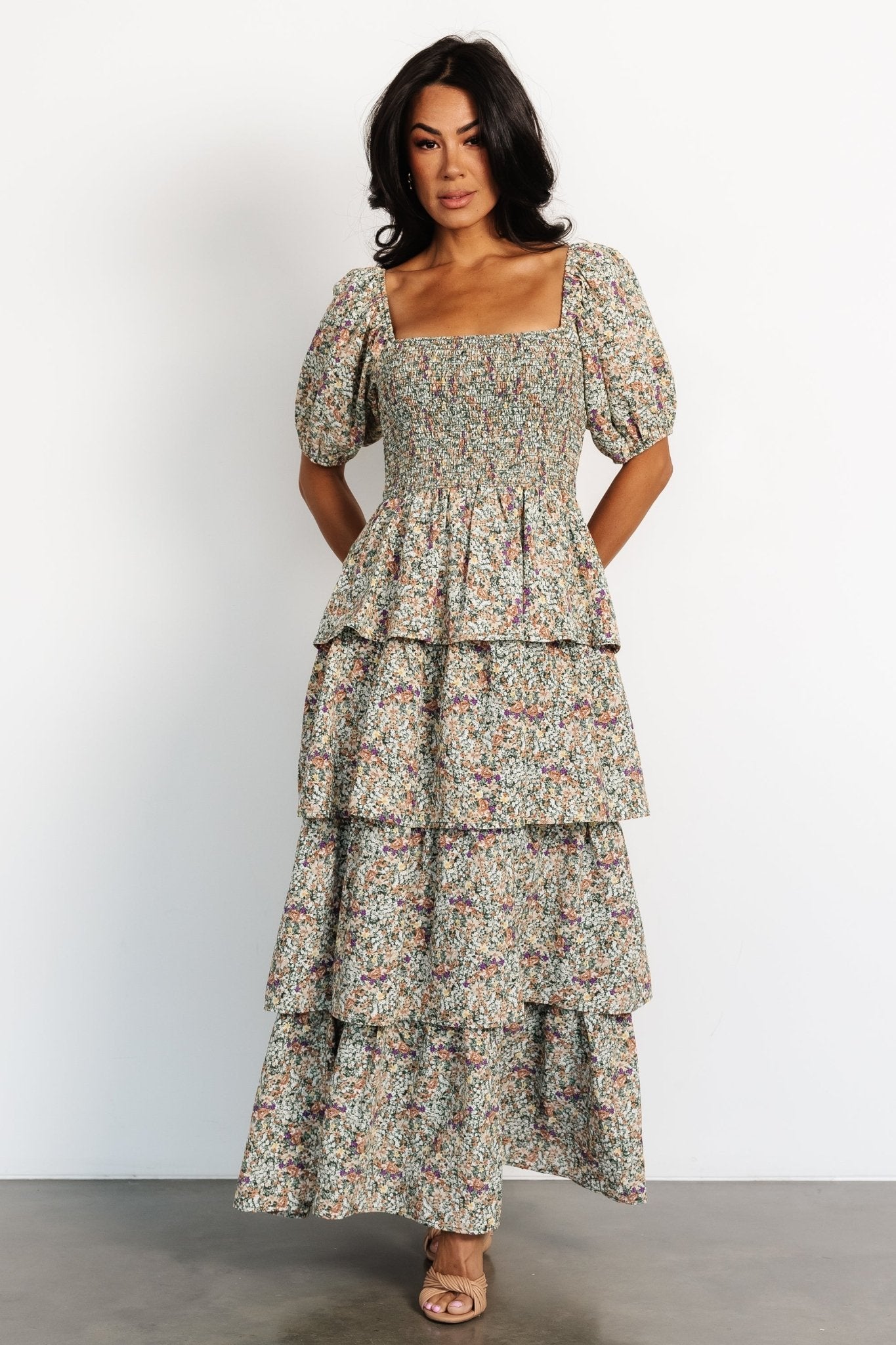 Floral Tiered Maxi Dress with Puff Sleeves – Baltic Born