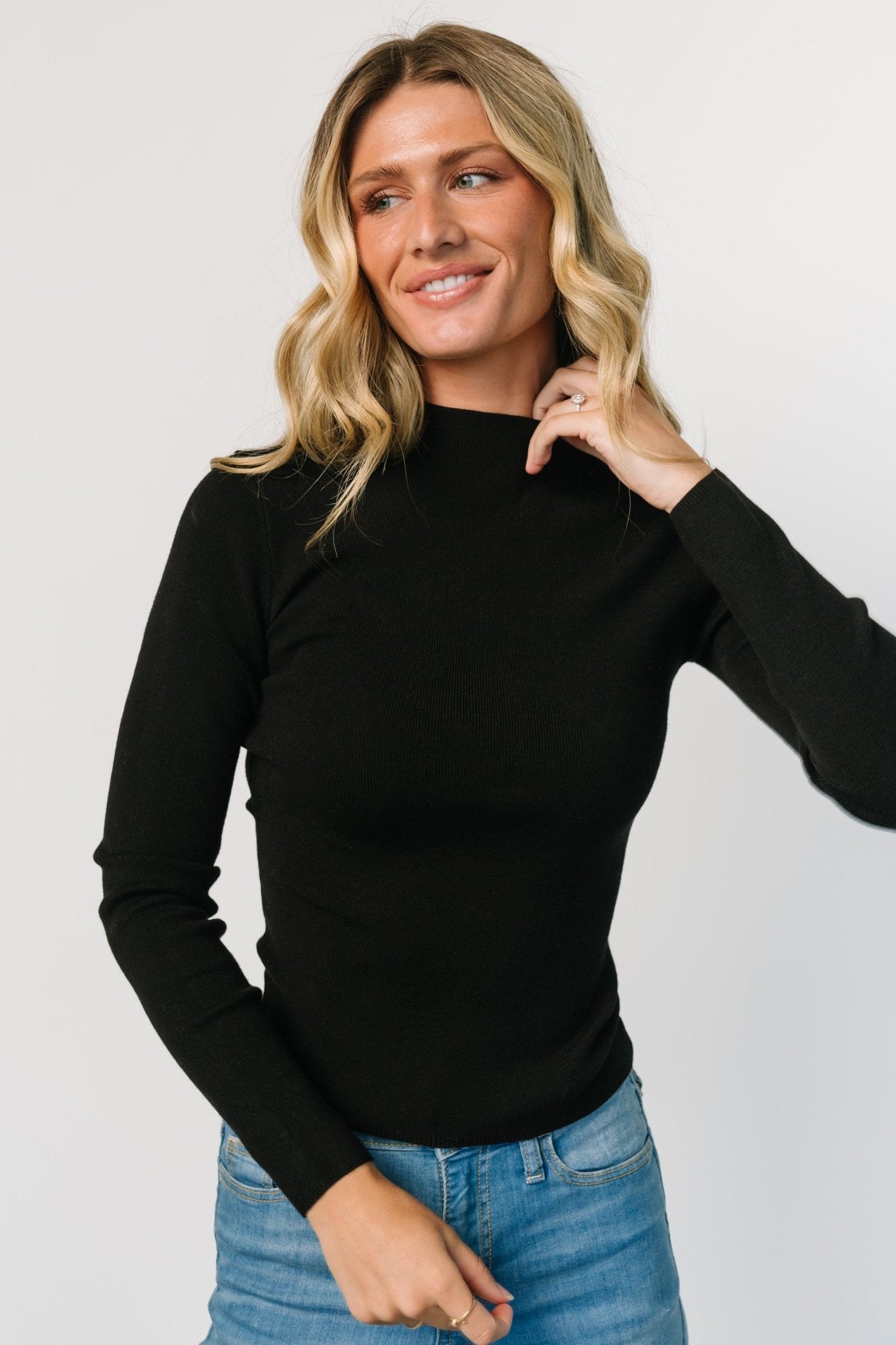 Black Mock Turtleneck Knit Top - Soft Stretch Fit | Baltic Born