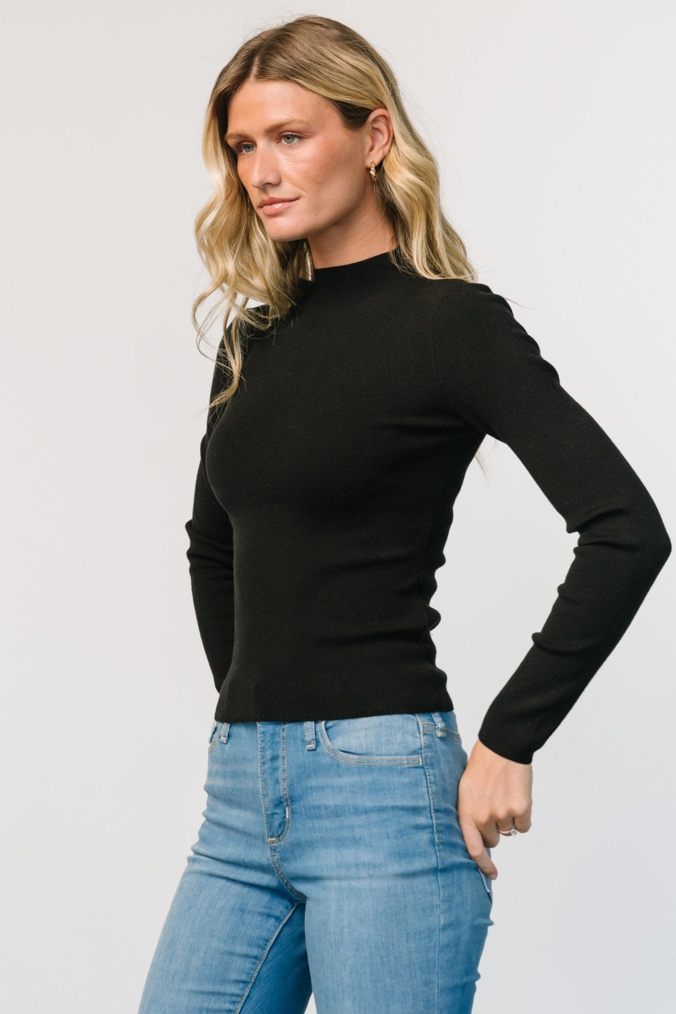 Black Mock Turtleneck Knit Top - Soft Stretch Fit | Baltic Born