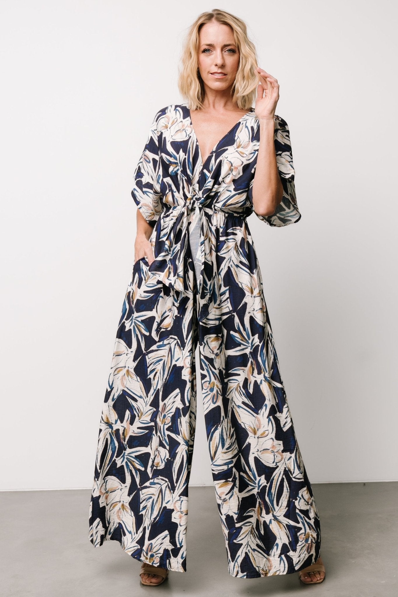 Baltic Born Giada Linen Jumpsuit with Floral Design & Pockets