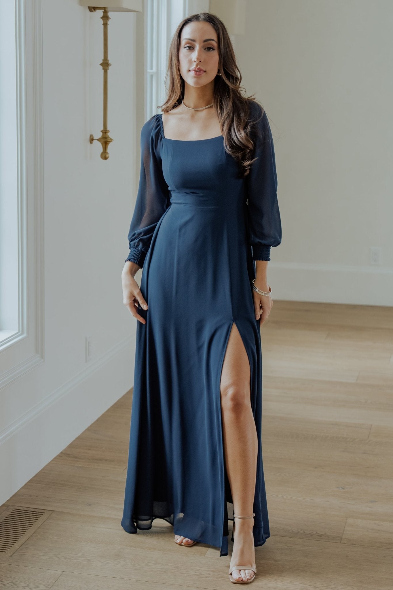 Baltic Born Giselle Navy Chiffon Maxi Dress with Smocked Bodice