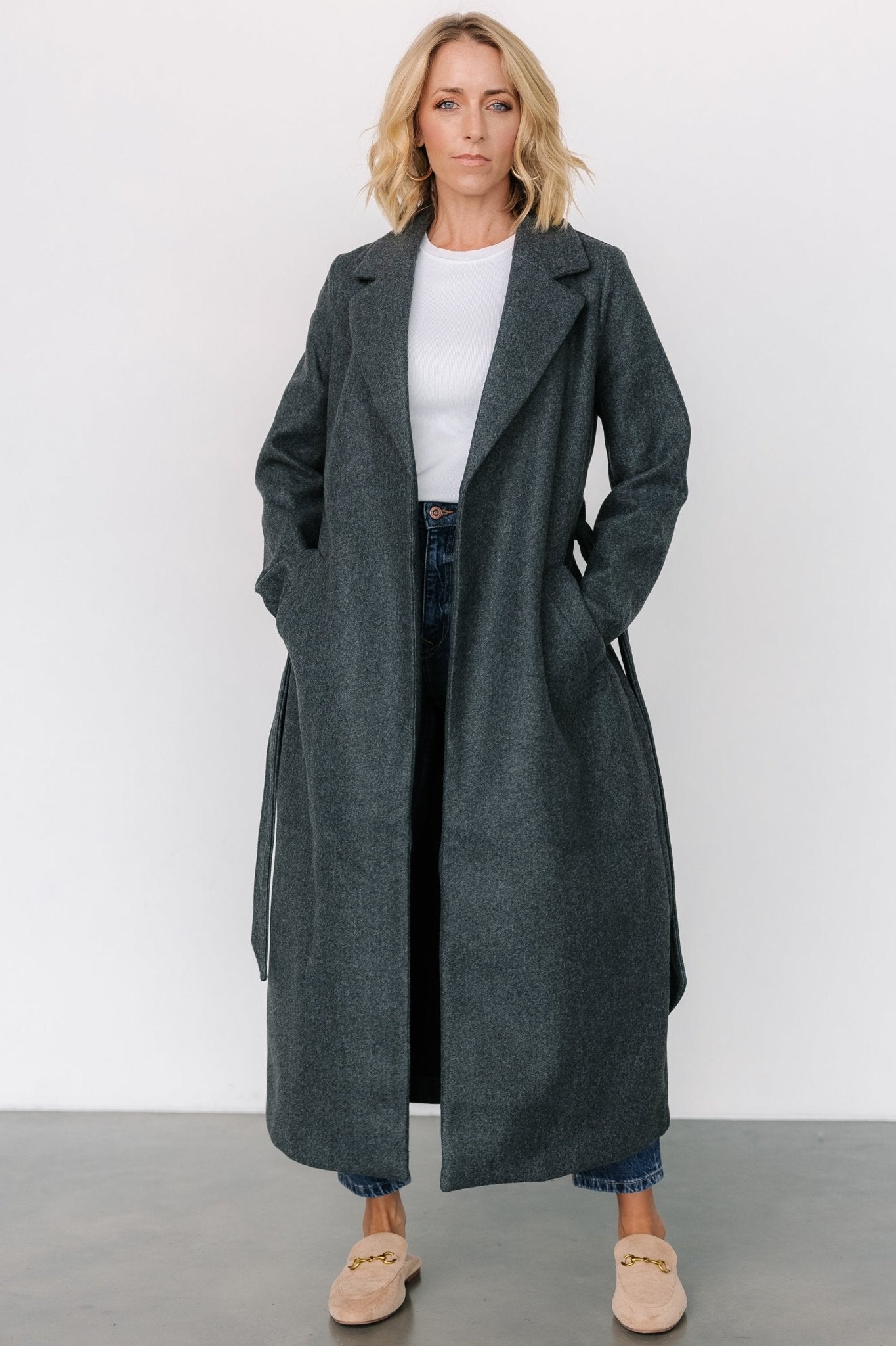 Glenwood Long Coat for Women - Dark Gray Warm Brushed Polyester