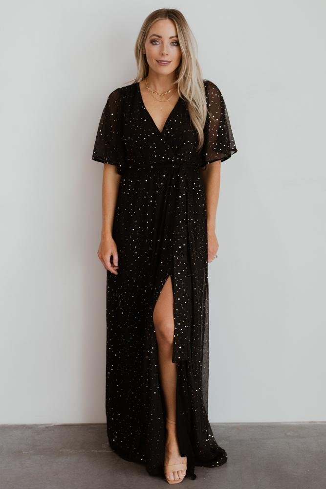 Grace Sparkle Black Sequin Wrap Gown for Women