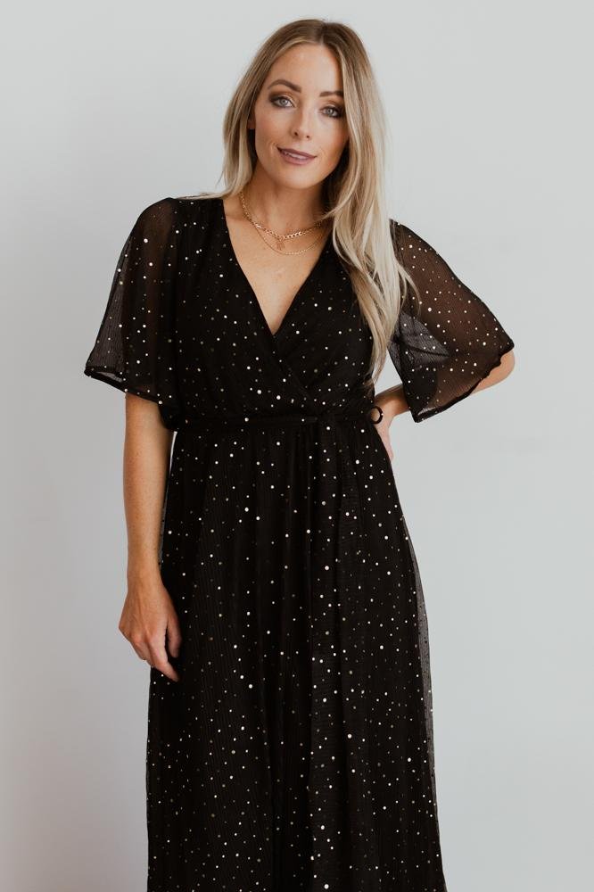 Grace Sparkle Black Sequin Wrap Gown for Women