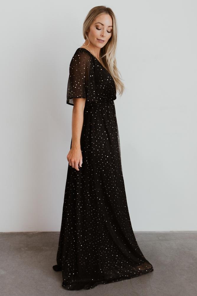 Grace Sparkle Black Sequin Wrap Gown for Women