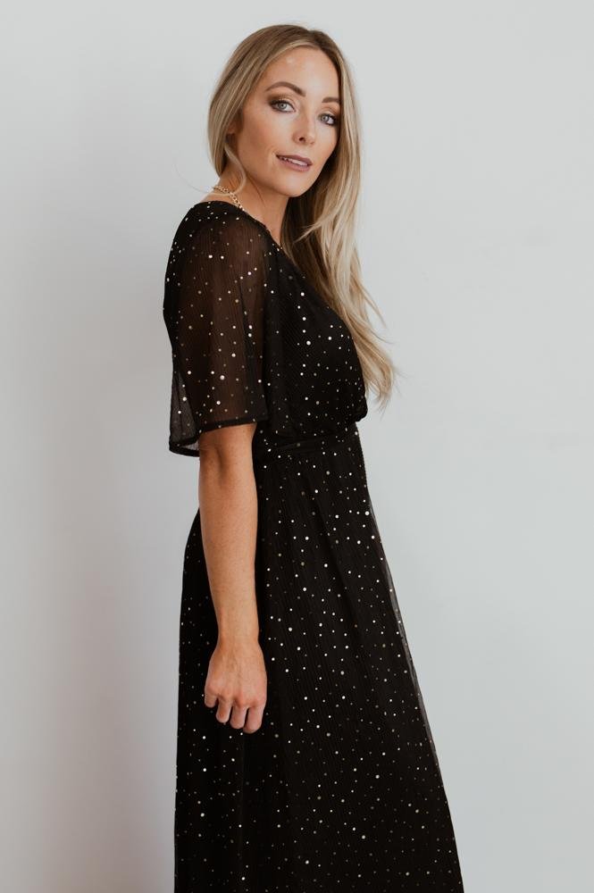 Grace Sparkle Black Sequin Wrap Gown for Women