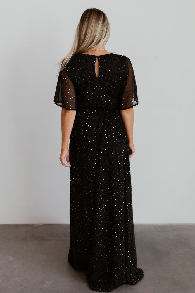 Grace Sparkle Black Sequin Wrap Gown for Women