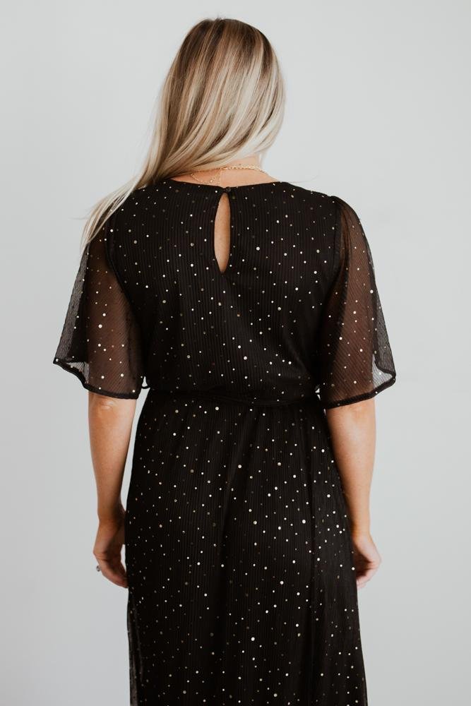 Grace Sparkle Black Sequin Wrap Gown for Women