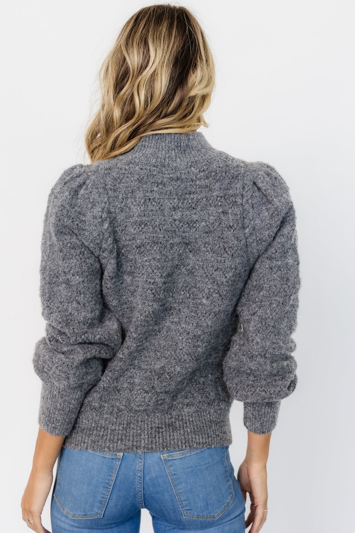 Charcoal Gray Oversized Knit Sweater - Grayson Mock Neck