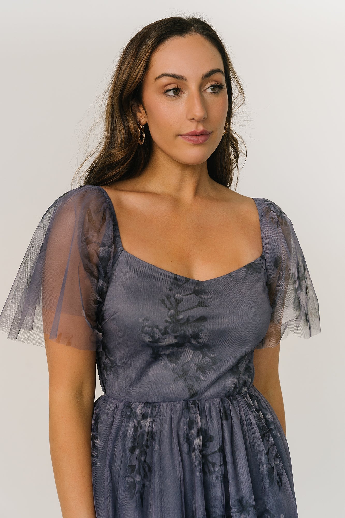 Baltic Born Gwyneth Floral Tulle Midi Dress with Flutter Sleeves