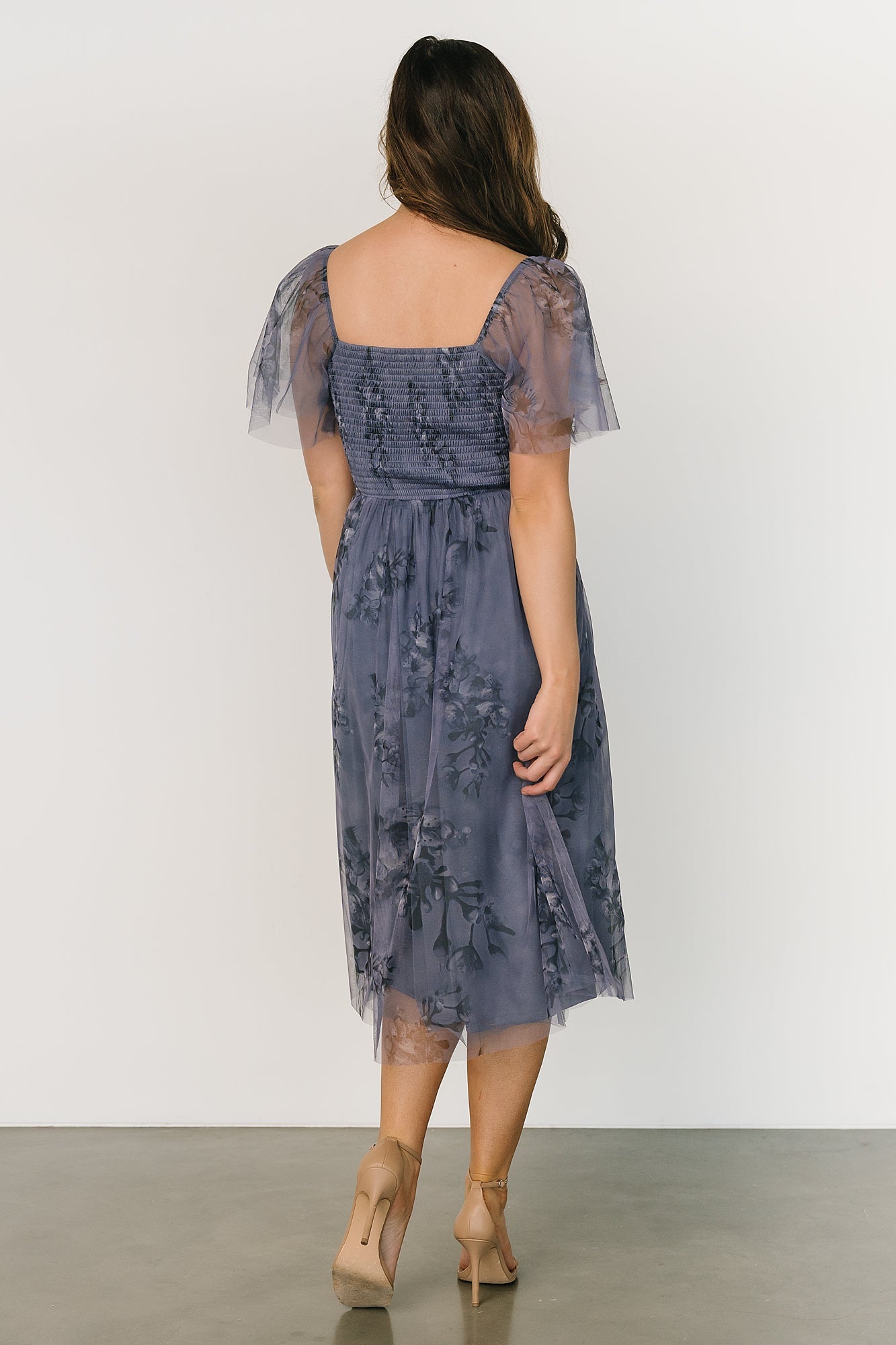 Baltic Born Gwyneth Floral Tulle Midi Dress with Flutter Sleeves
