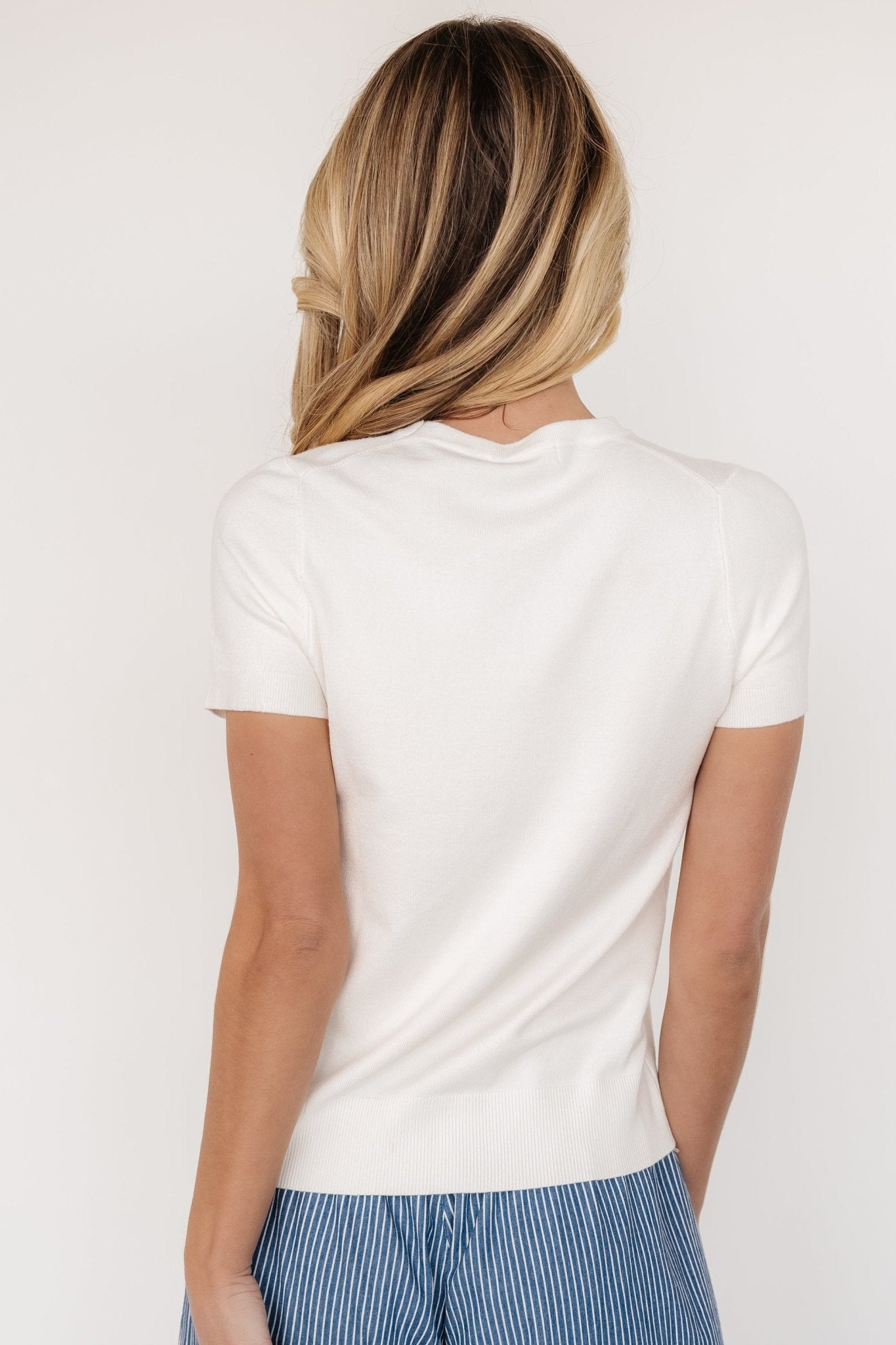 Baltic Born Off White Knit Top with Ribbed Details
