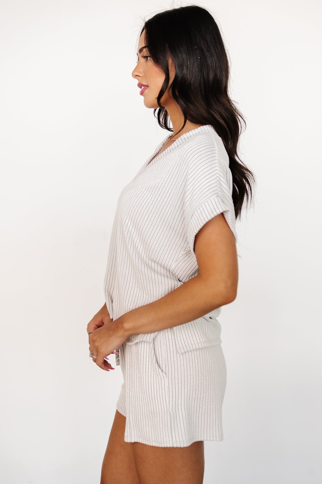 Baltic Born Gray Stripe Lounge Set - Oversized Top & Shorts