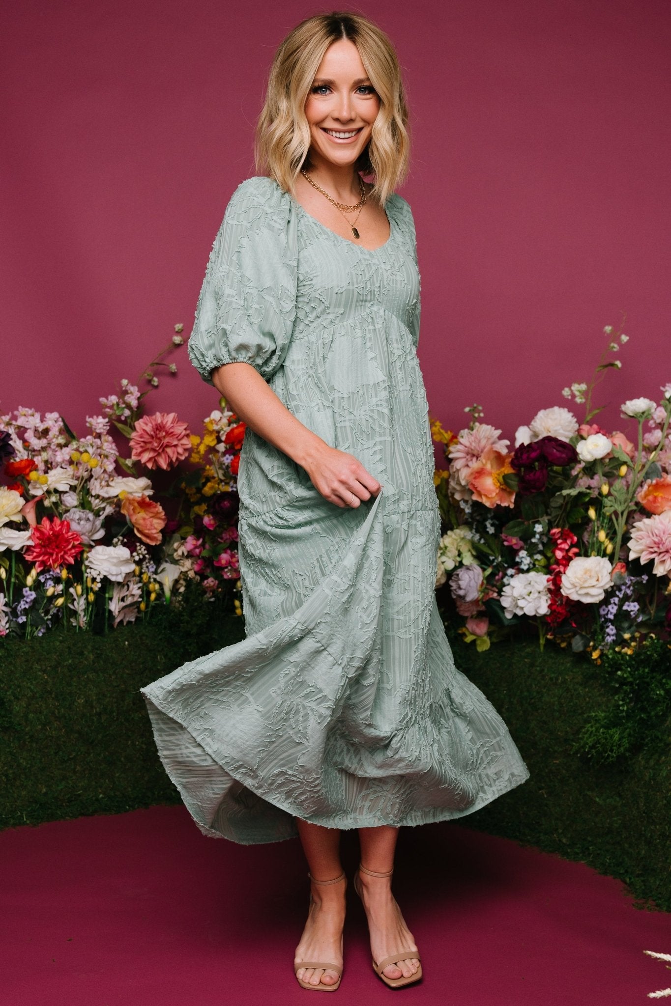 Baltic Born Sage Green Floral Burnout Maxi Dress with Pockets