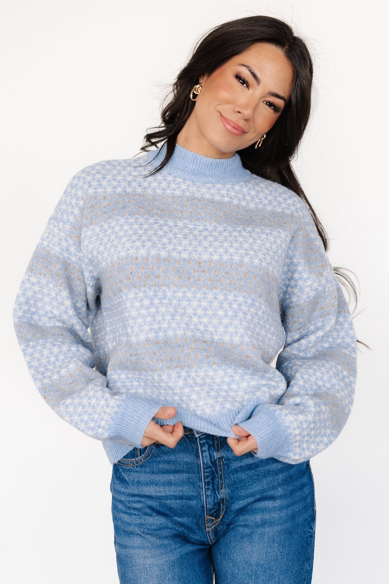 Baltic Born Blue & Mocha Knit Sweater with Mock Neck