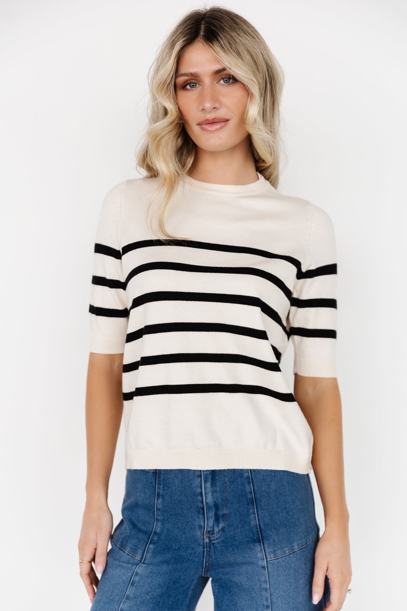 Cream & Black Striped Sweater Top | Buttery Soft Relaxed Fit