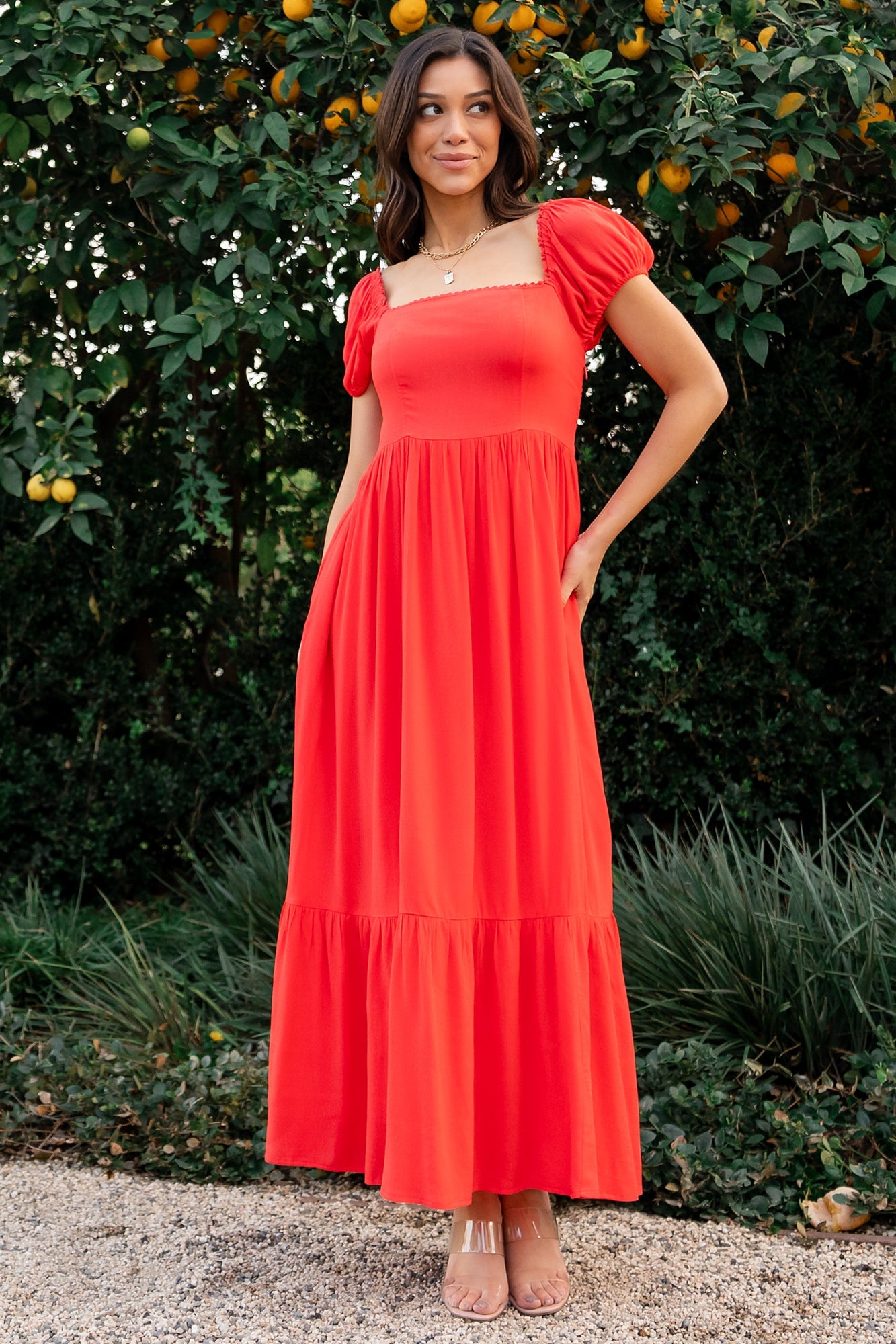 Cherry Red Ilona Maxi Dress with Pockets & Smocked Back