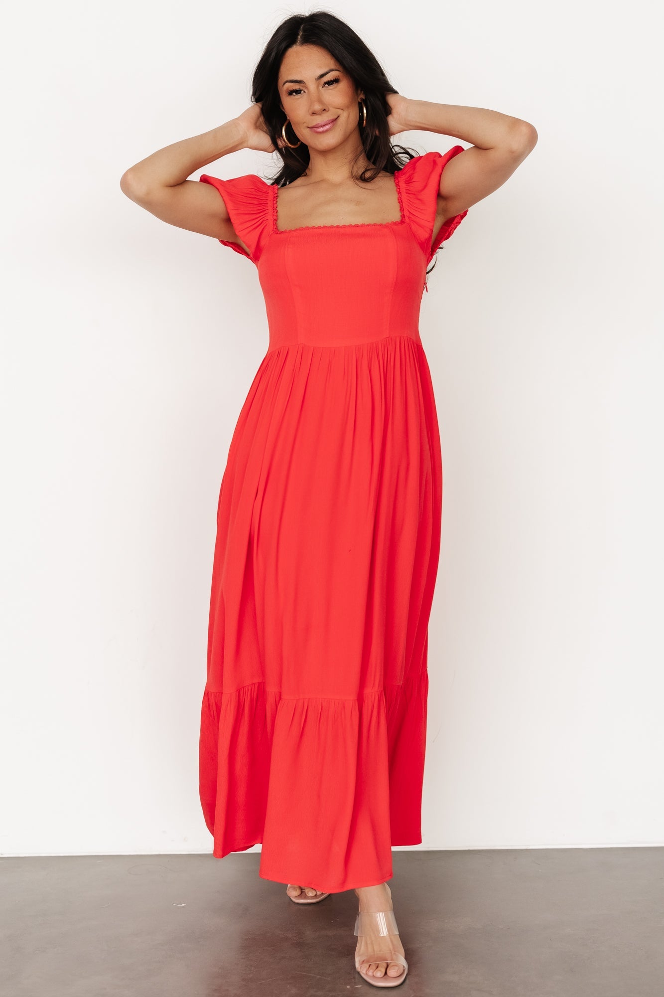 Cherry Red Ilona Maxi Dress with Pockets & Smocked Back